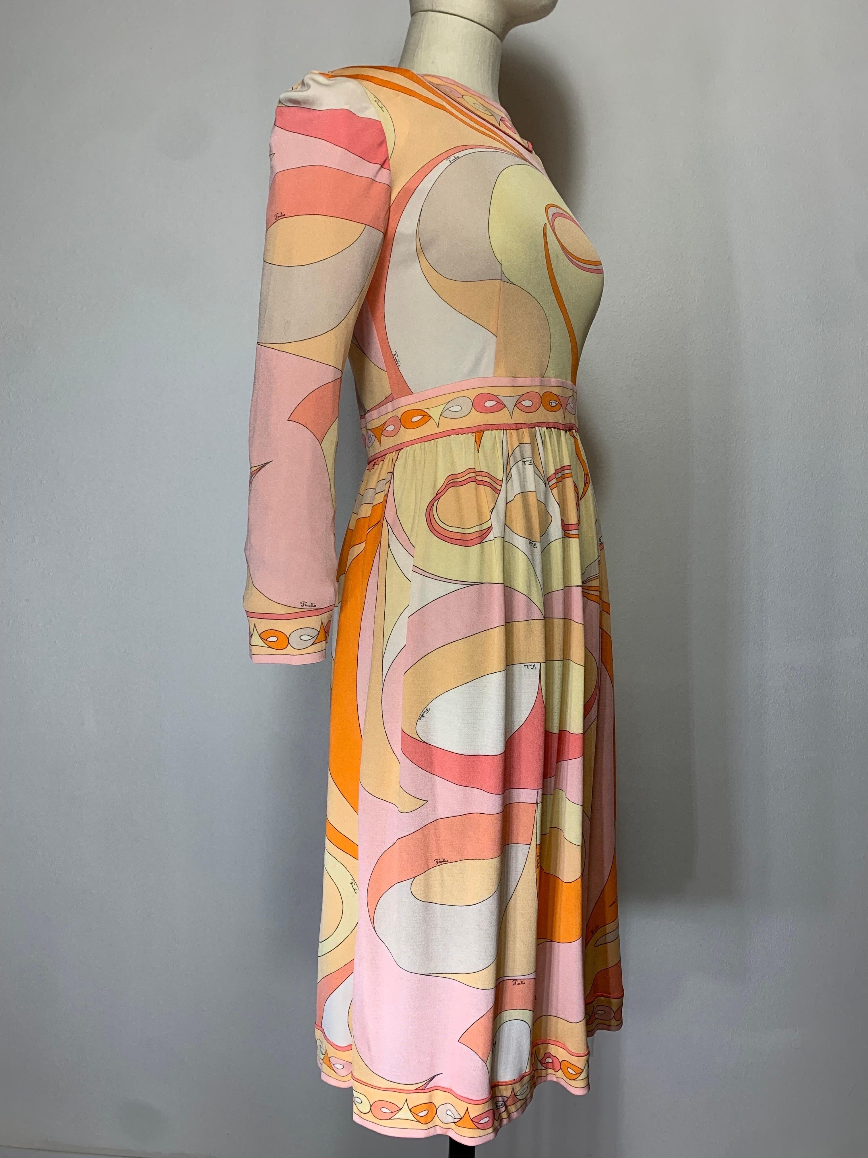 1960er Emilio Pucci Psychedelic Print Mod Day Dress w Full Skirt in Tangerine  im Angebot 4