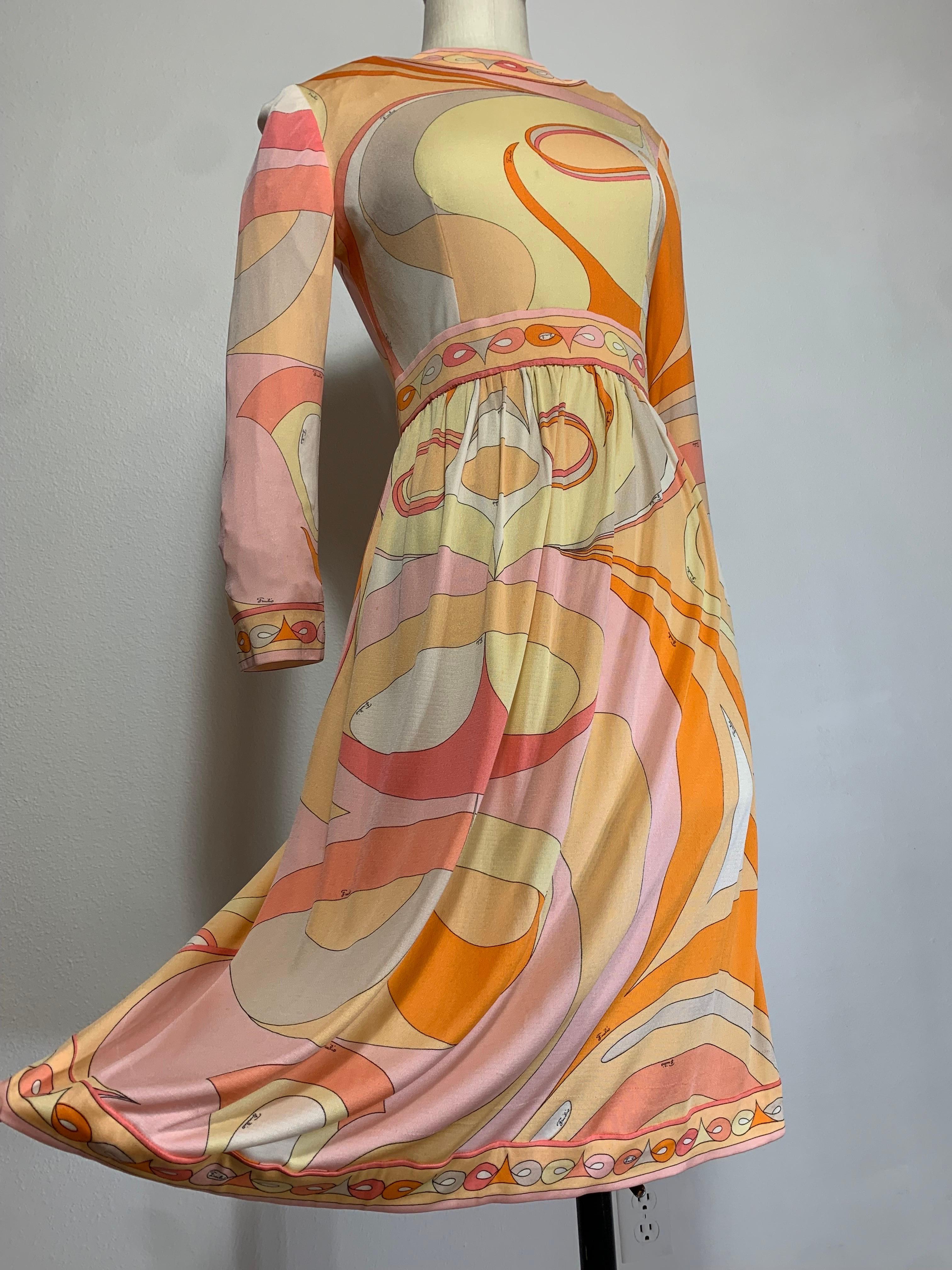 1960er Emilio Pucci Psychedelic Print Mod Day Dress w Full Skirt in Tangerine  im Angebot 5