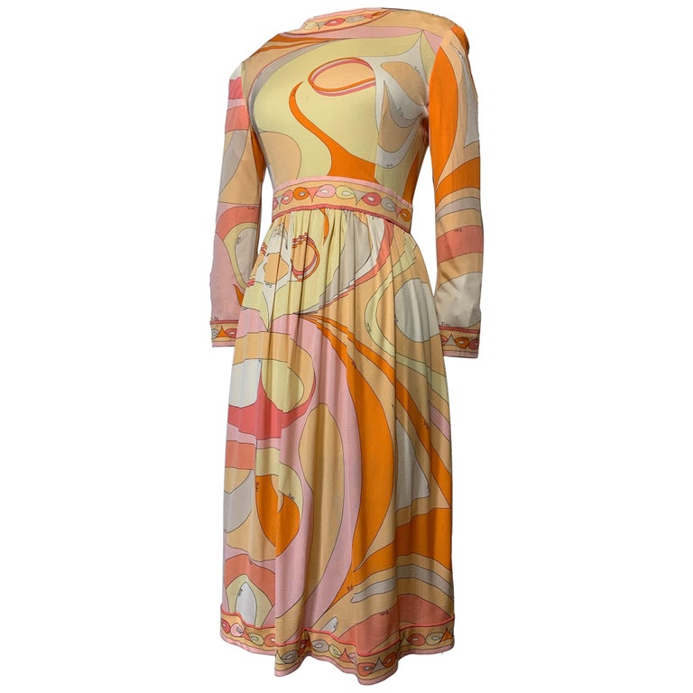 open lace back dress EMILIO PUCCI Orange Multicolor Size US 6 Long Dress