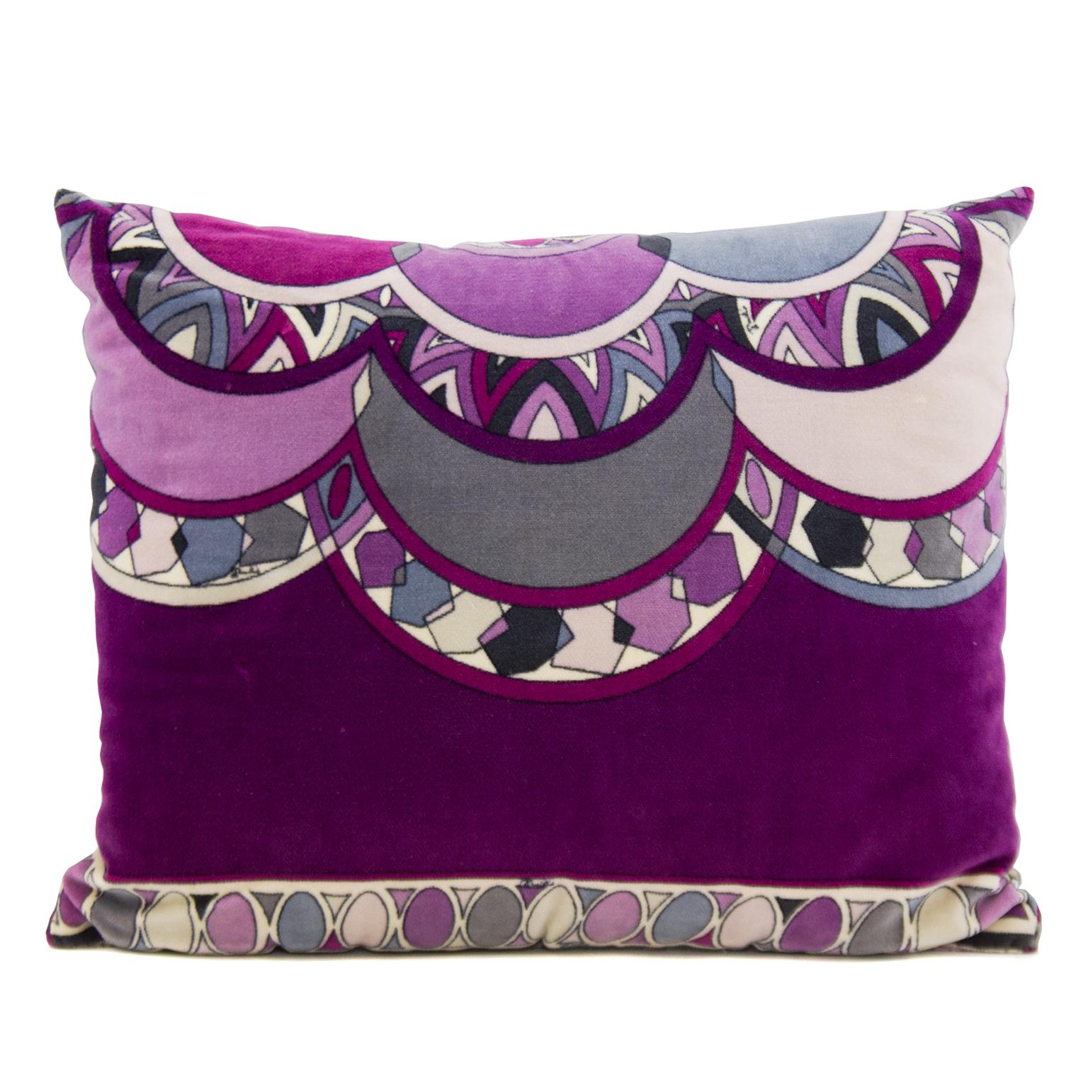 1960s Emilio Pucci Purple Velvet Printed Pillow In Good Condition In Toronto, Ontario