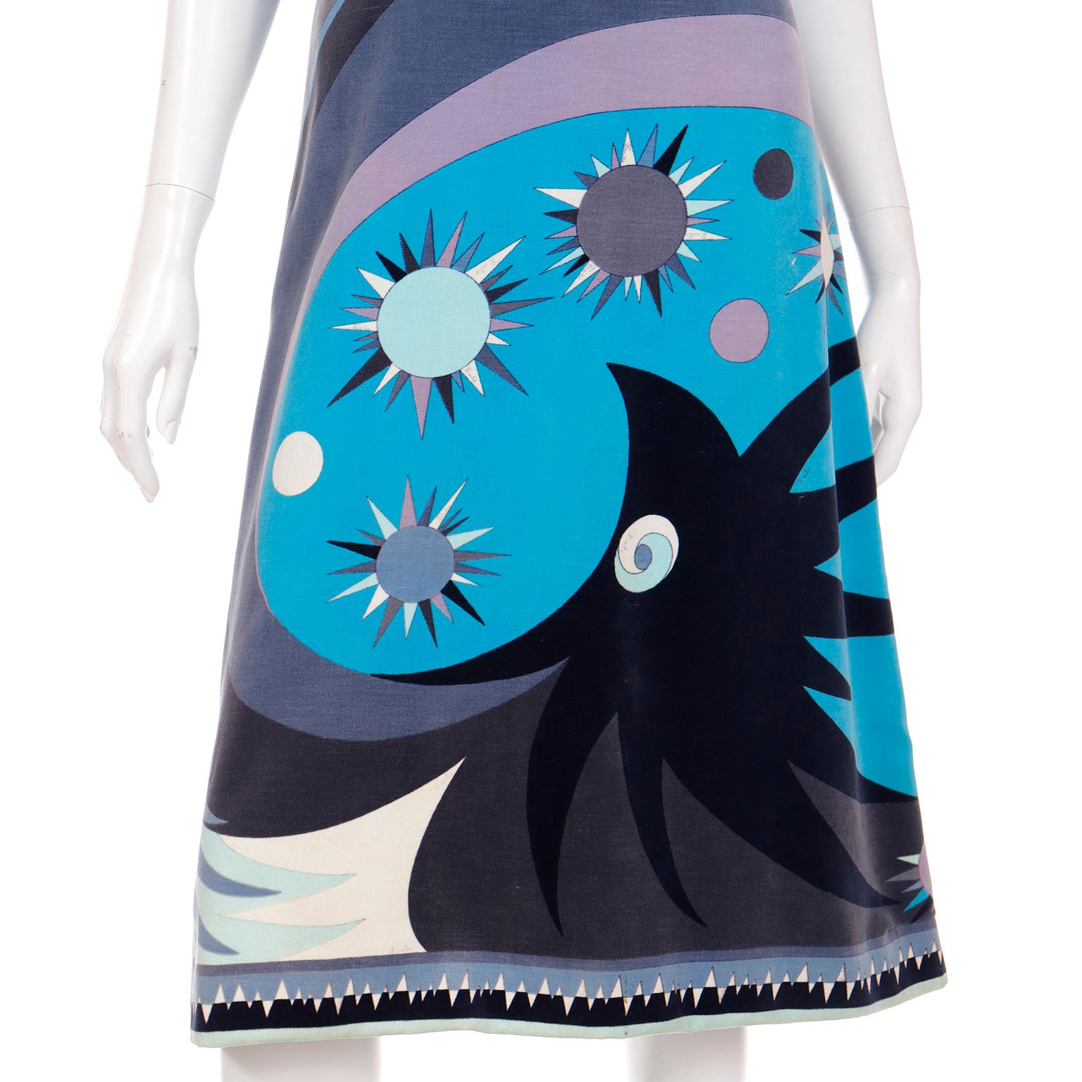 1960s Emilio Pucci Rare Signature Print Vintage Blue & Black Velvet Dress 3