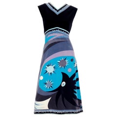 1960s Emilio Pucci Rare Signature Print Vintage Blue & Black Velvet Dress