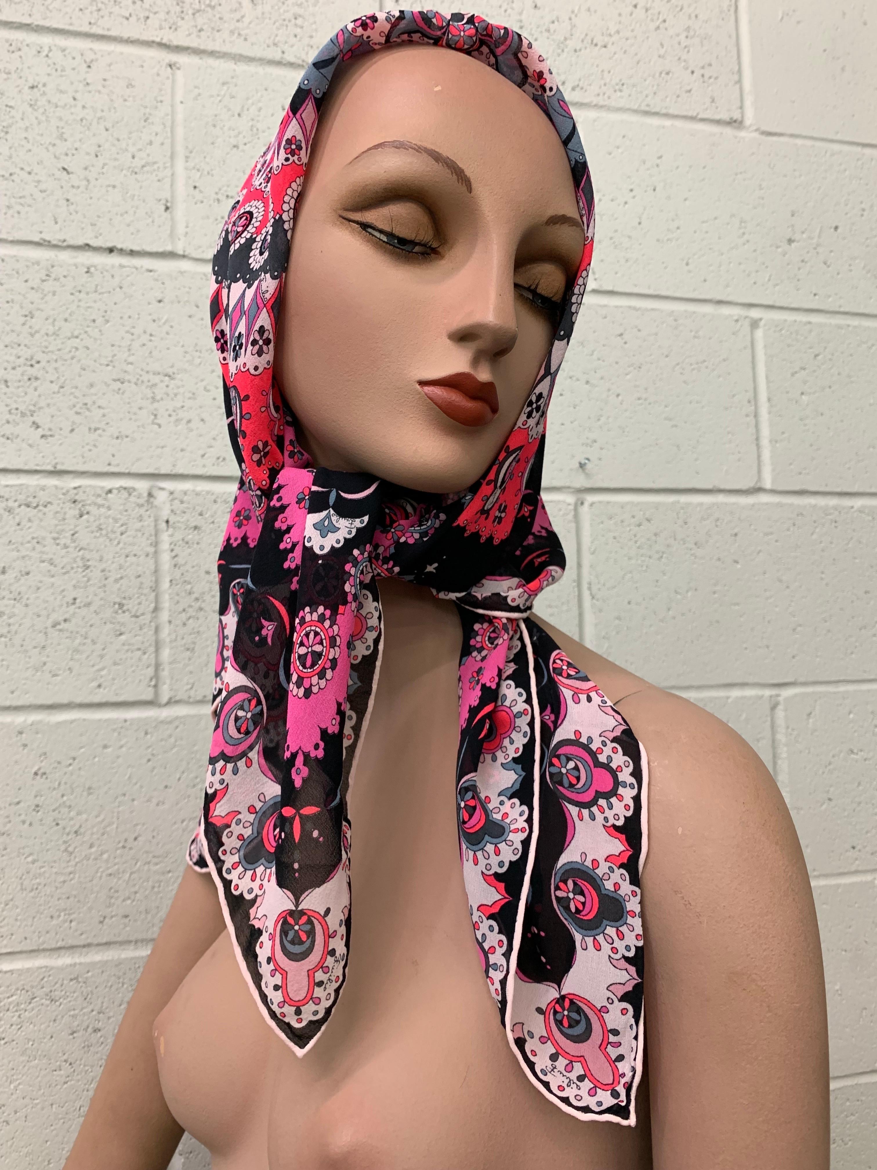 Women's 1960s Emilio Pucci Silk Chiffon Mod Medallion Print Large Square Head Scarf For Sale