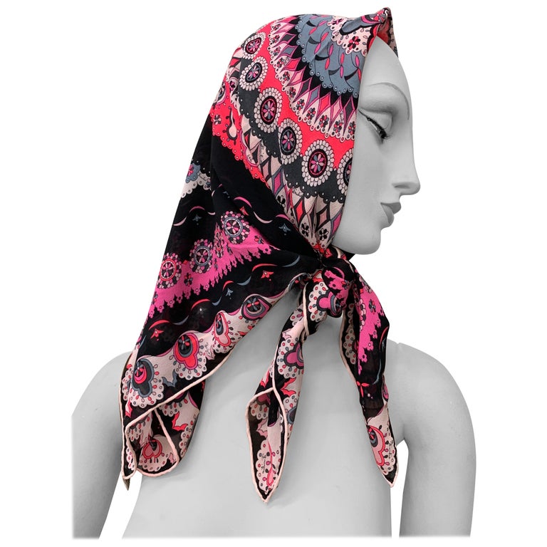 1960s Emilio Pucci Silk Chiffon Mod Medallion Print Large Square