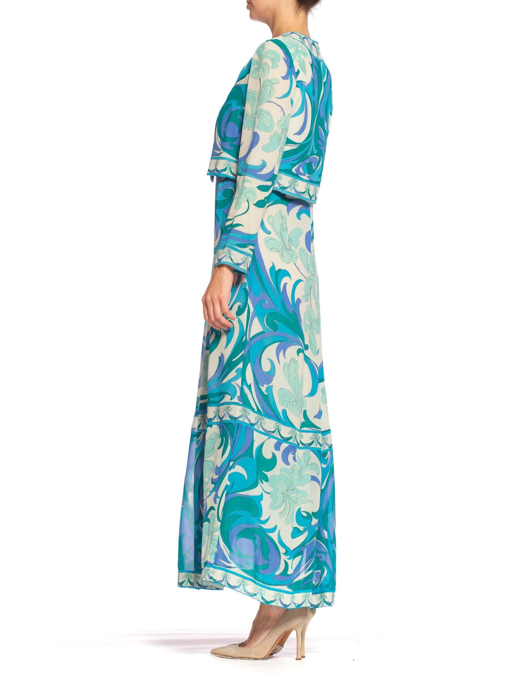 1960S EMILIO PUCCI Aqua  Blue Silk Chiffon Psychedelic Floral Print Dress In Excellent Condition In New York, NY