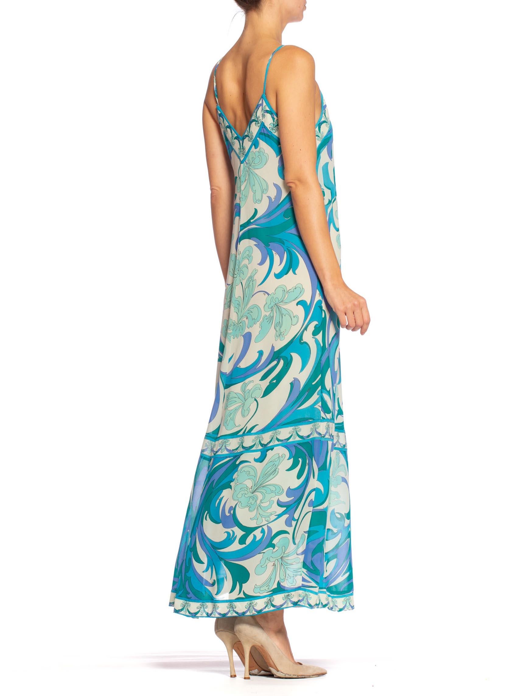 1960S EMILIO PUCCI Aqua  Blue Silk Chiffon Psychedelic Floral Print Dress 2