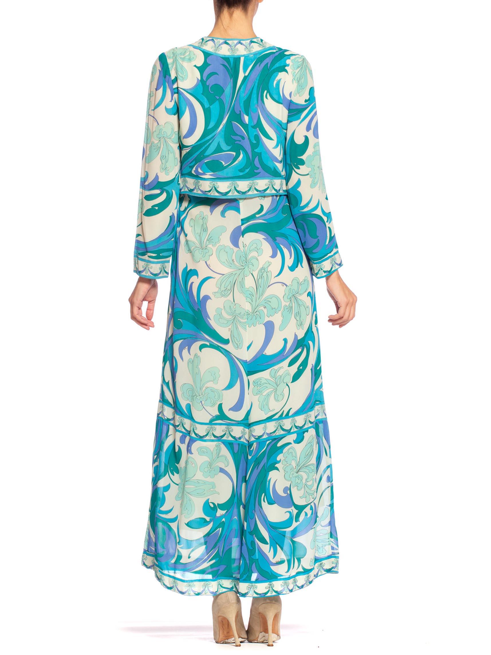 1960S EMILIO PUCCI Aqua  Blue Silk Chiffon Psychedelic Floral Print Dress 4