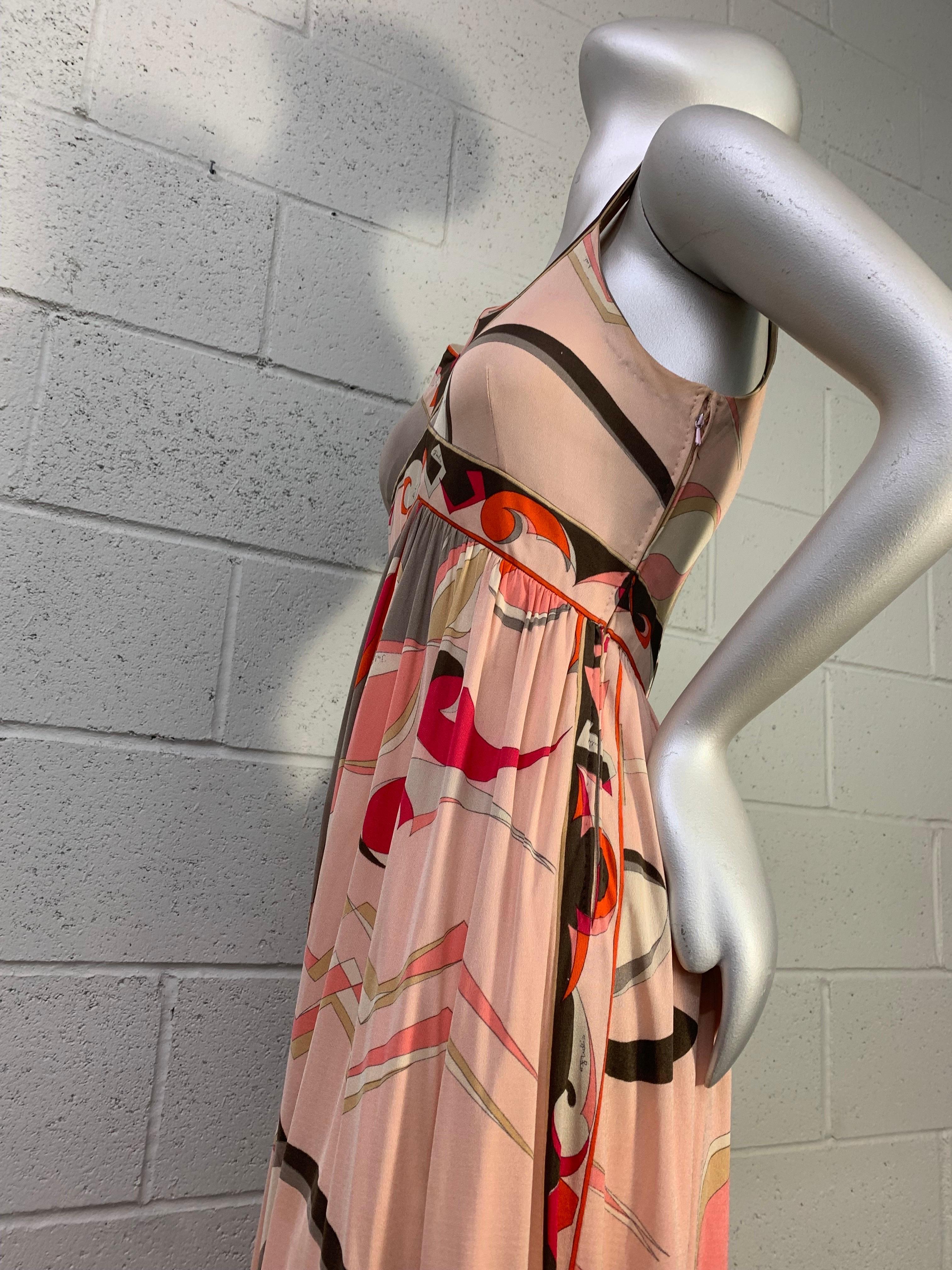 1960s Emilio Pucci Silk Jersey Maxi Dress Contoured Bodice in Peach Taupe Coral 6