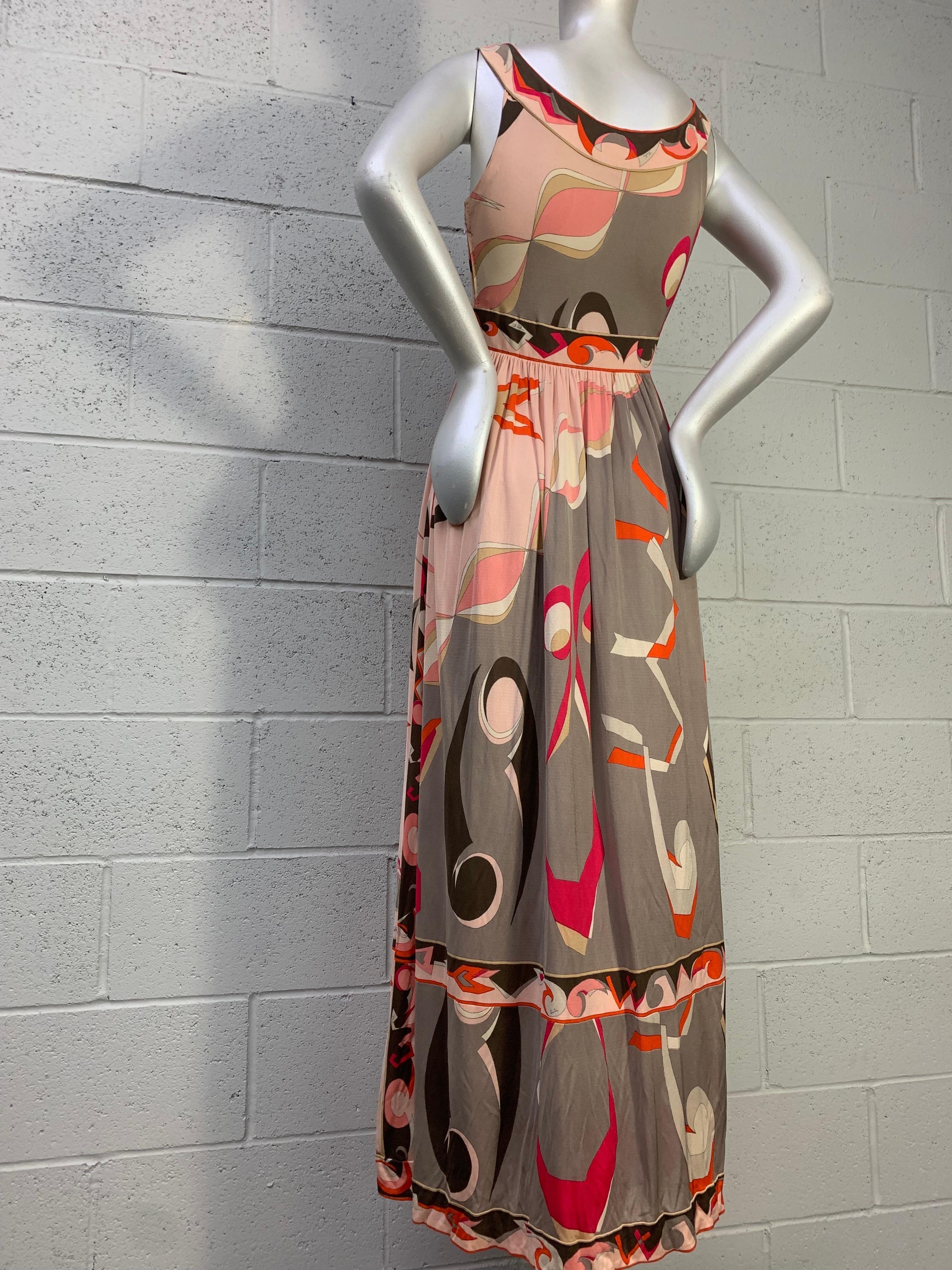 1960s Emilio Pucci Silk Jersey Maxi Dress Contoured Bodice in Peach Taupe Coral 7