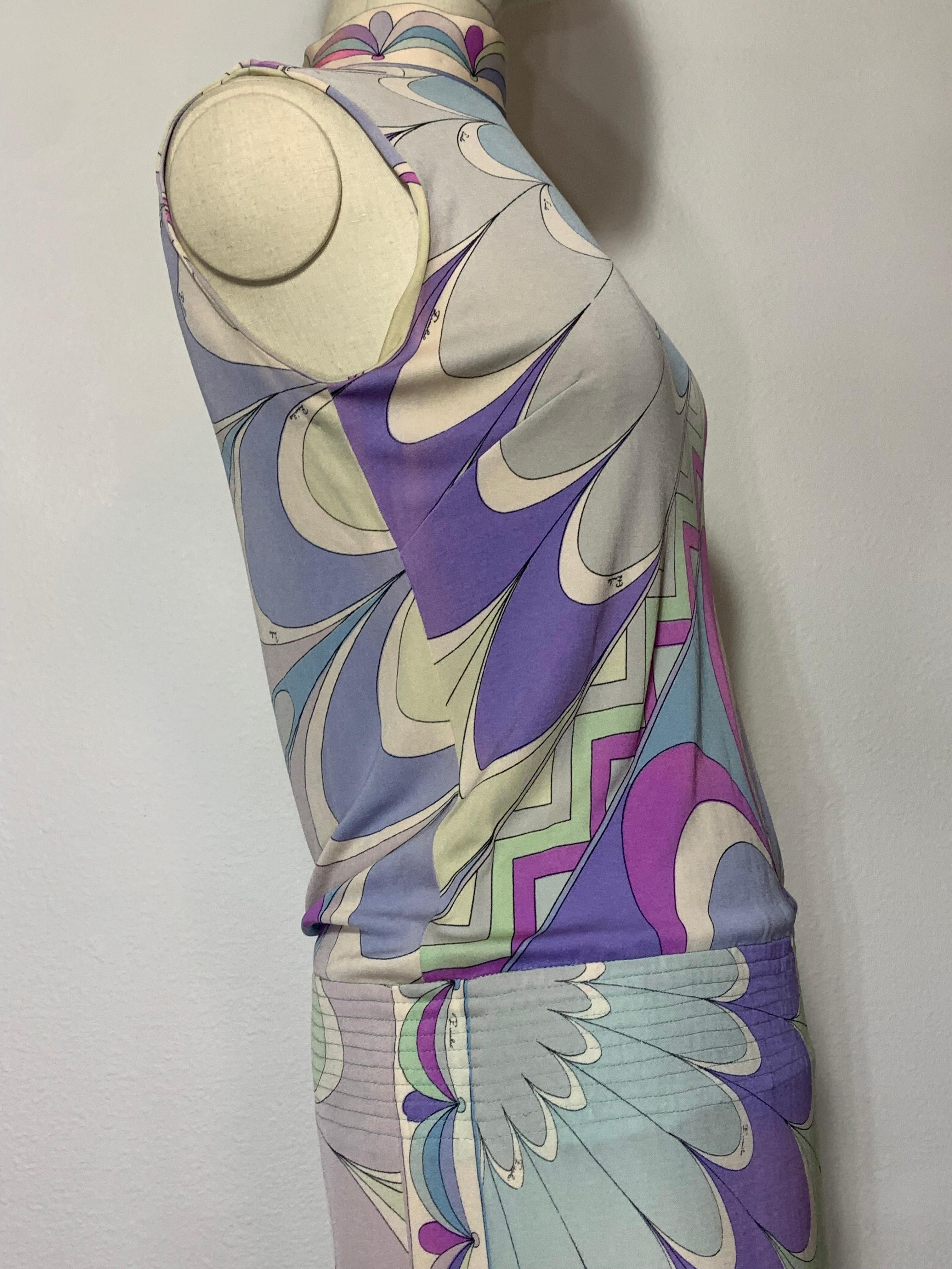 1960s Emilio Pucci Silk Jersey Pastel Print Maxi Dress w Fitted Hip & Blouson  For Sale 6