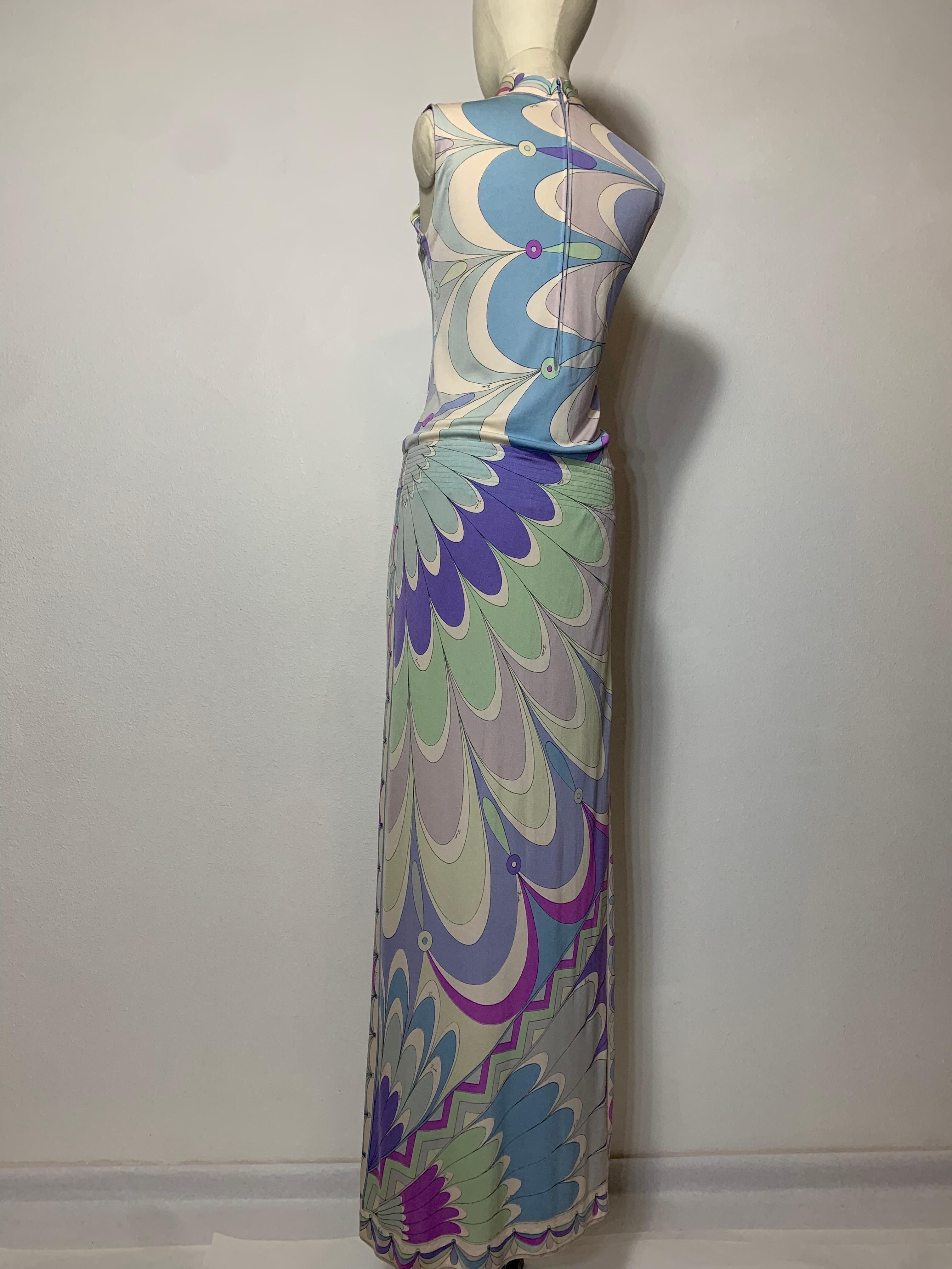 1960s Emilio Pucci Silk Jersey Pastel Print Maxi Dress w Fitted Hip & Blouson  For Sale 9