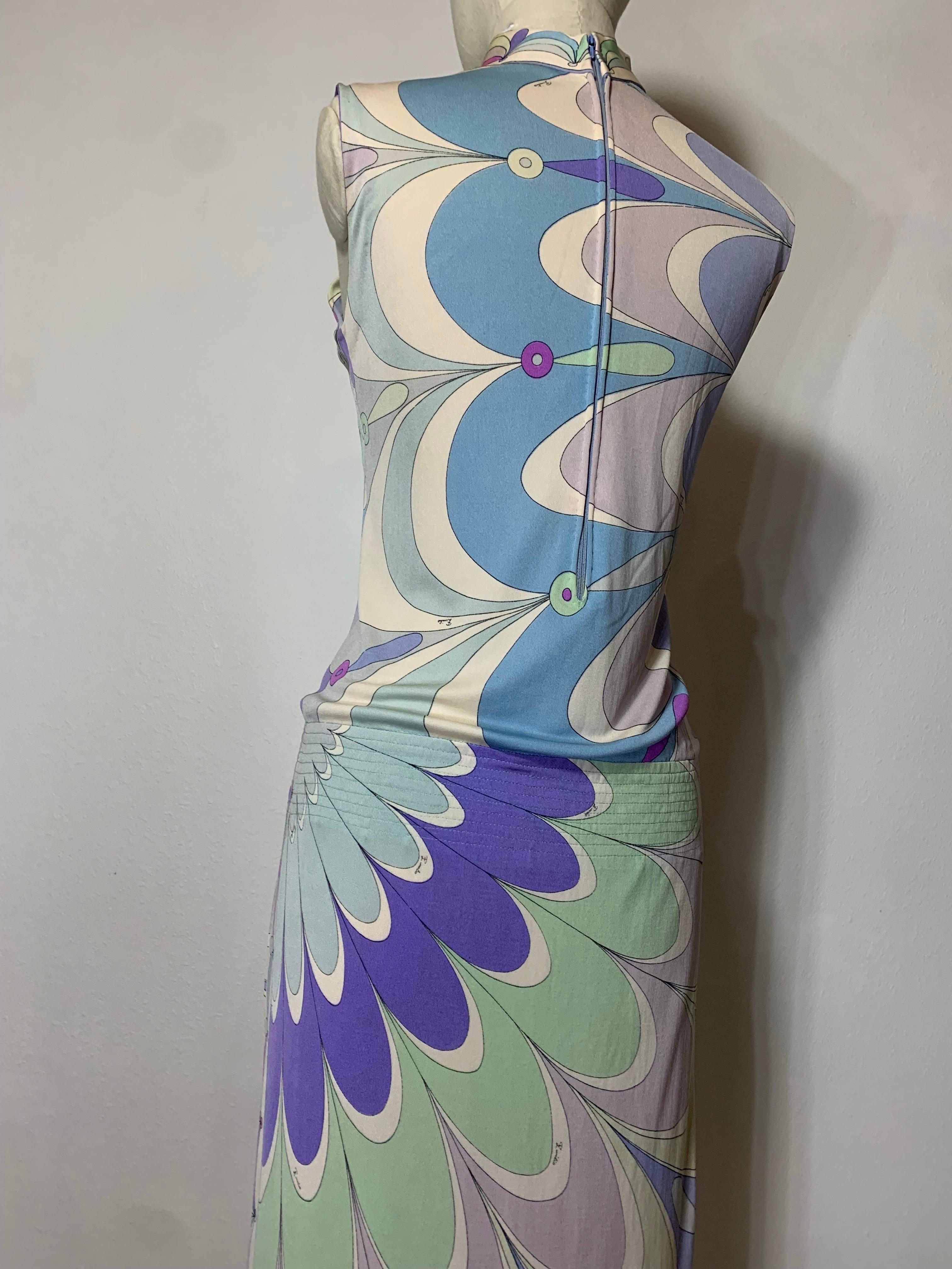 1960s Emilio Pucci Silk Jersey Pastel Print Maxi Dress w Fitted Hip & Blouson  For Sale 10