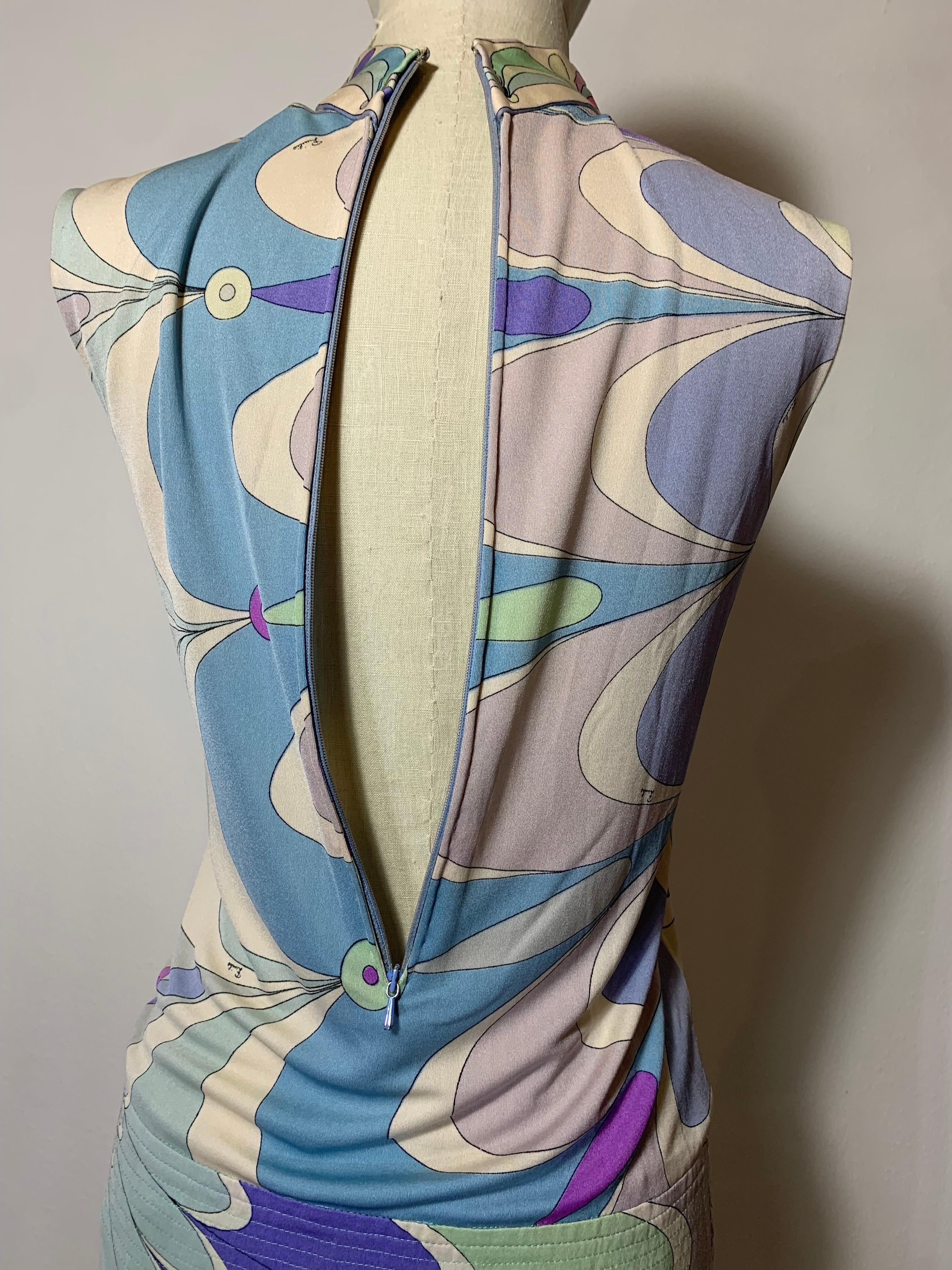 1960s Emilio Pucci Silk Jersey Pastel Print Maxi Dress w Fitted Hip & Blouson  For Sale 14