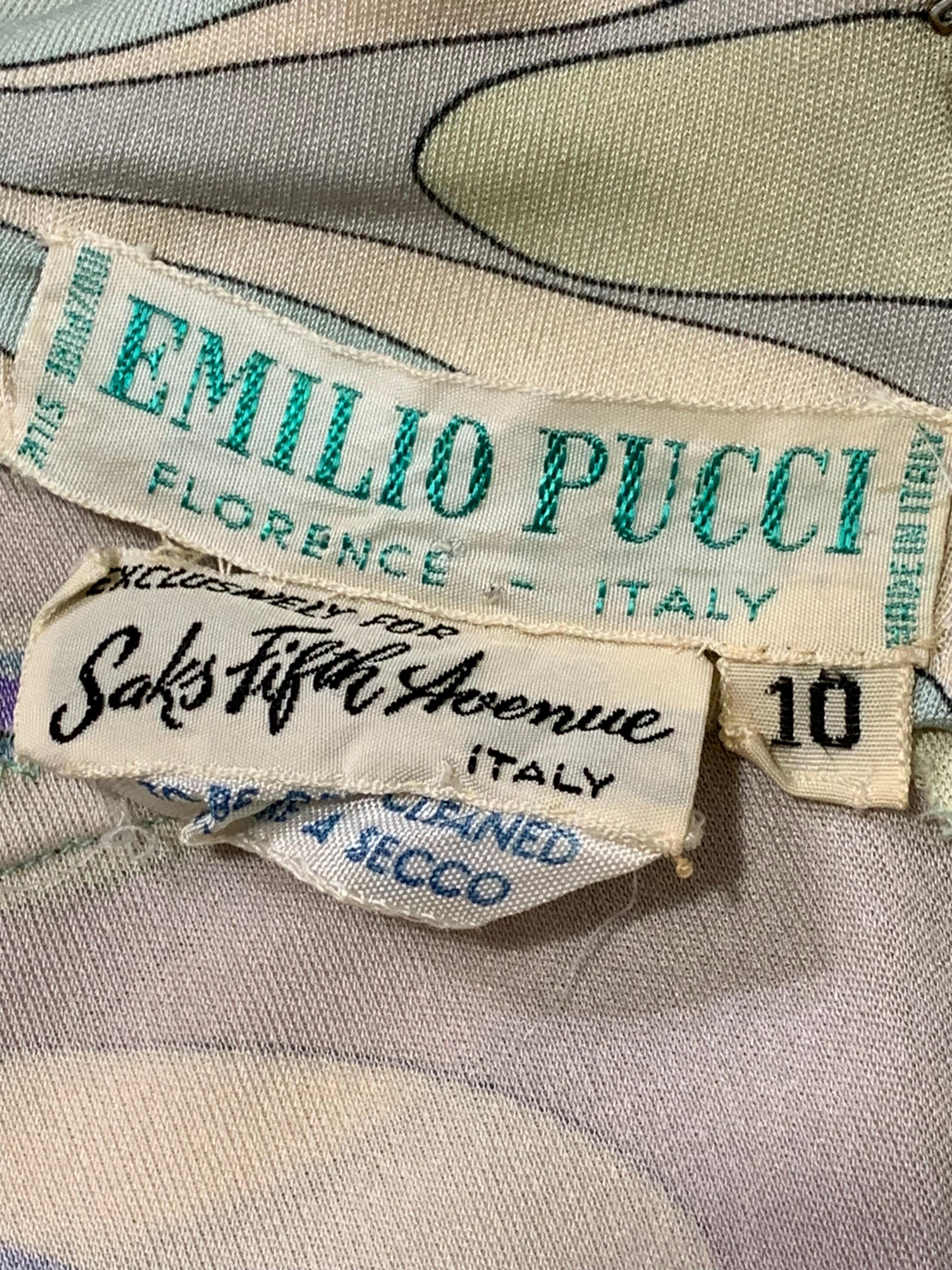 1960er Emilio Pucci Maxikleid aus Seidenjersey mit pastellfarbenem Druck und tailliertem Hip & Blouson  im Angebot 16
