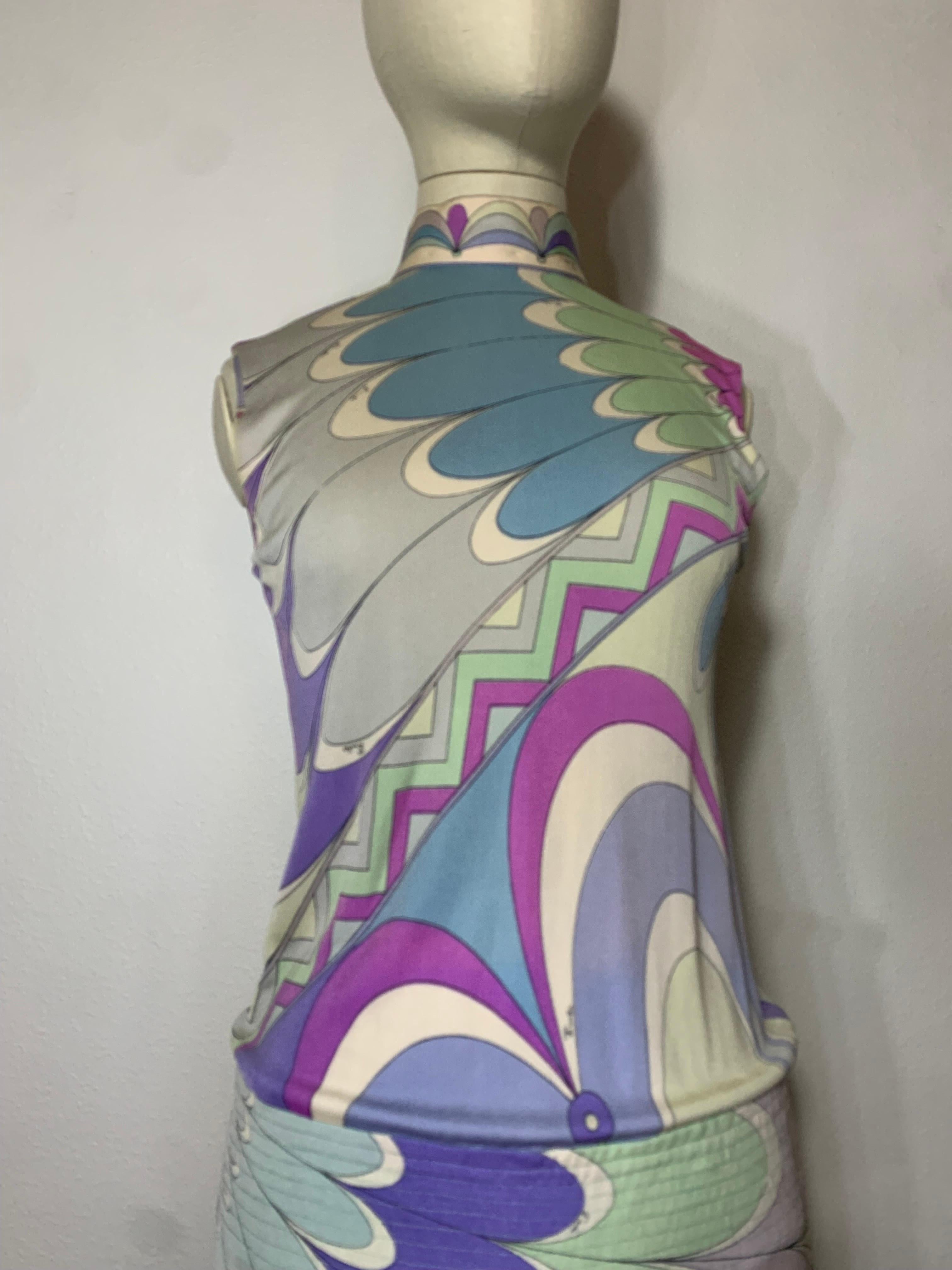 1960s Emilio Pucci Silk Jersey Pastel Print Maxi Dress w Fitted Hip & Blouson  In Excellent Condition For Sale In Gresham, OR