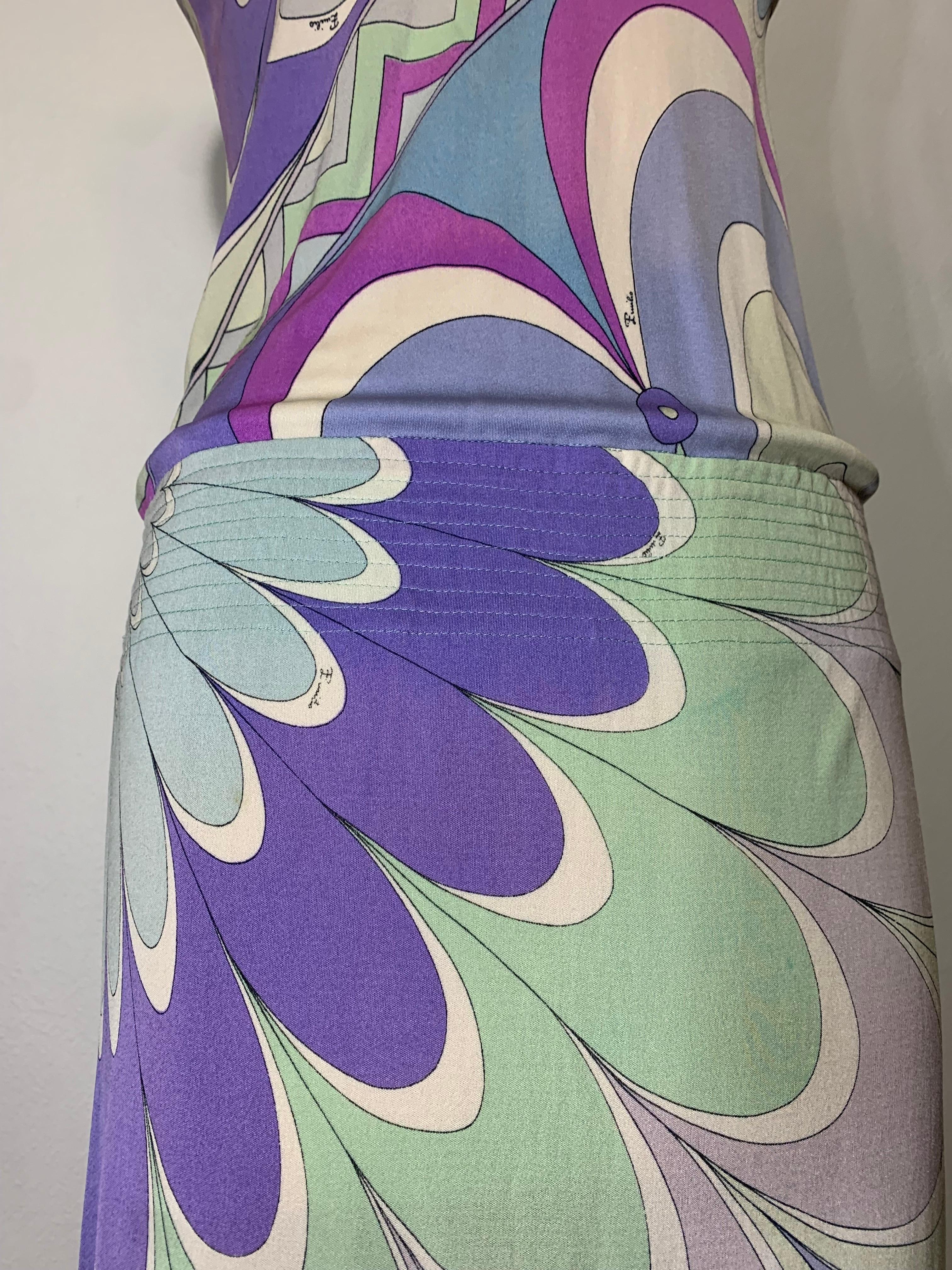 Women's 1960s Emilio Pucci Silk Jersey Pastel Print Maxi Dress w Fitted Hip & Blouson  For Sale