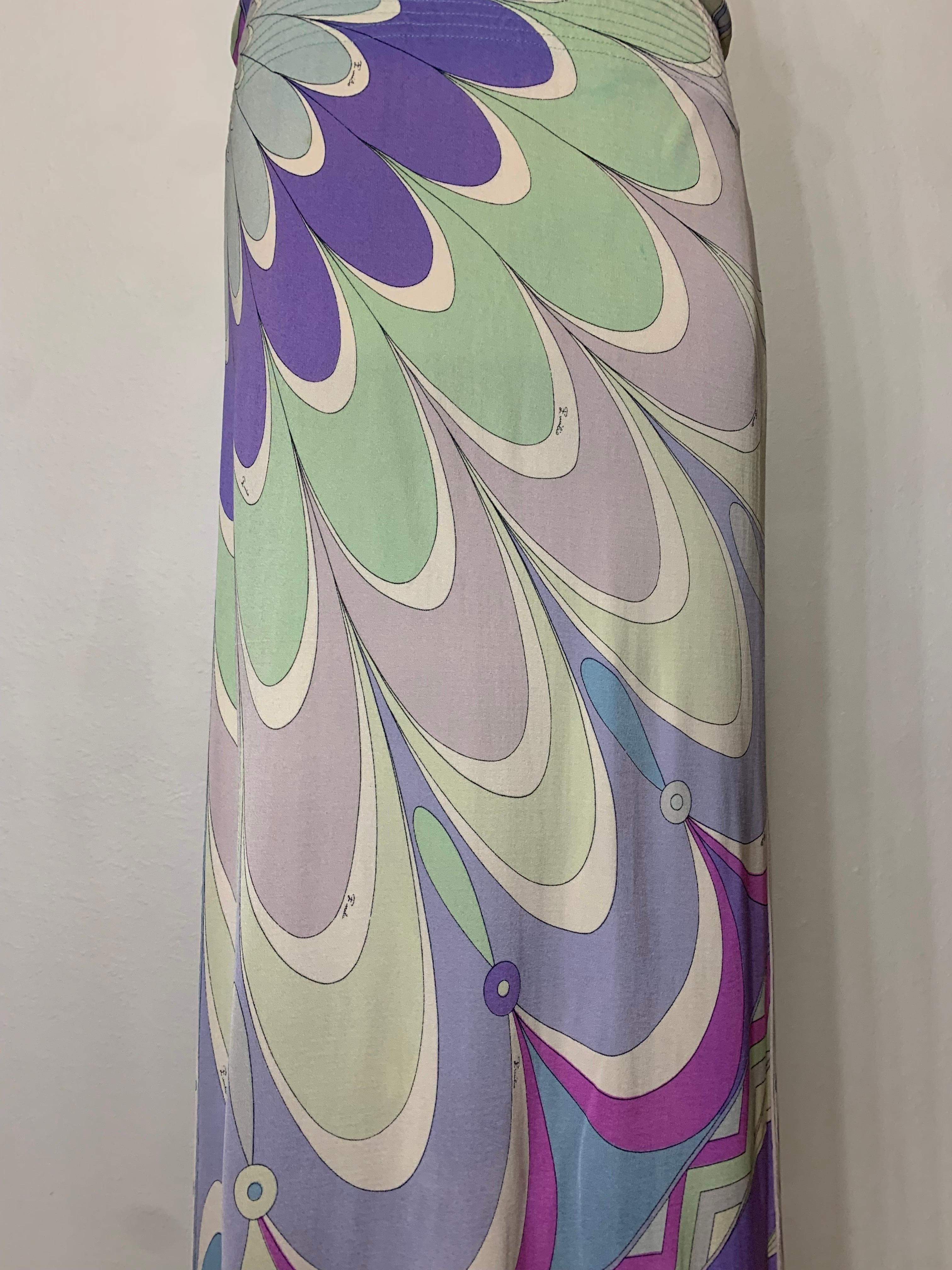 1960s Emilio Pucci Silk Jersey Pastel Print Maxi Dress w Fitted Hip & Blouson  For Sale 1