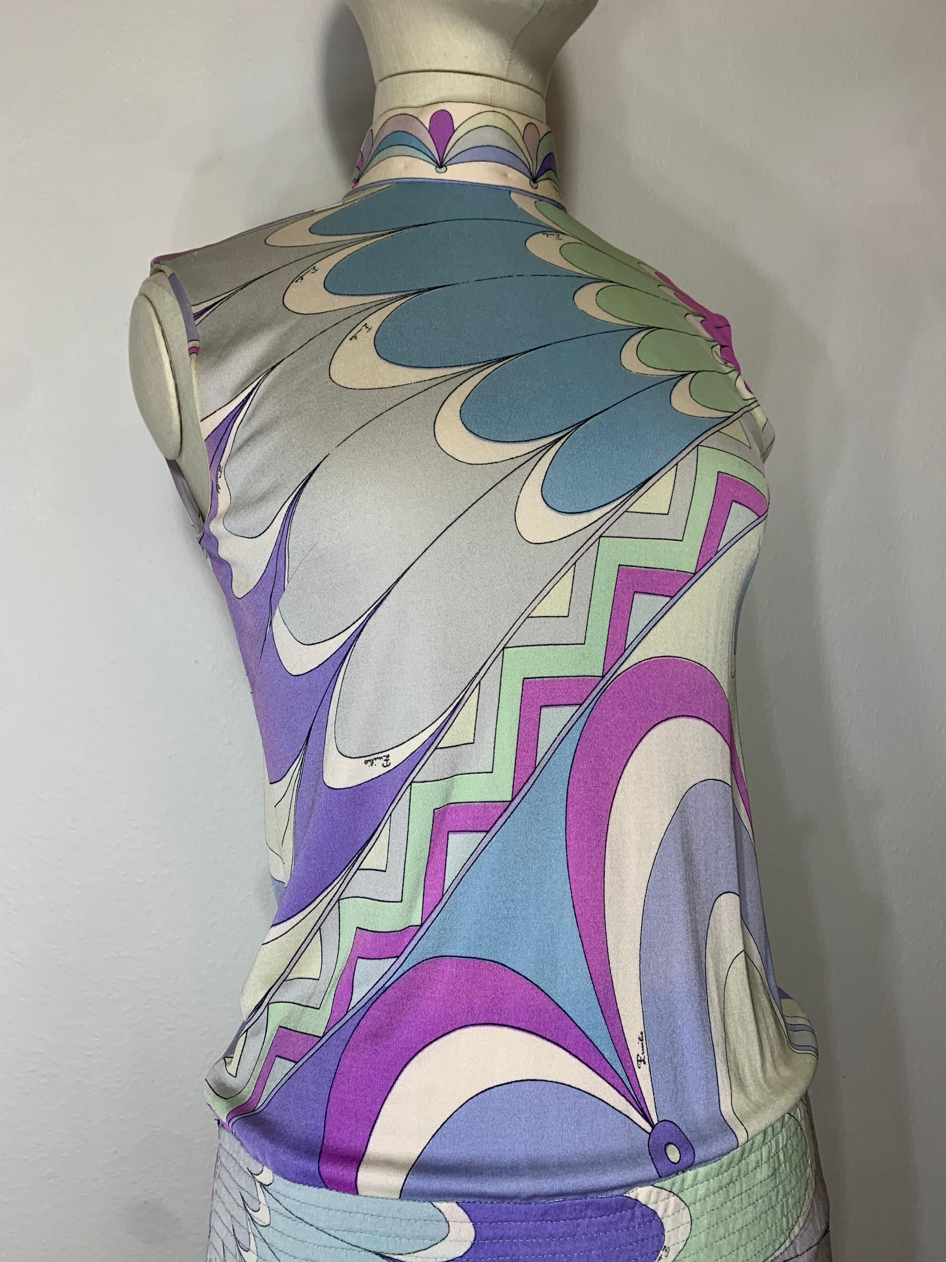 1960s Emilio Pucci Silk Jersey Pastel Print Maxi Dress w Fitted Hip & Blouson  For Sale 3