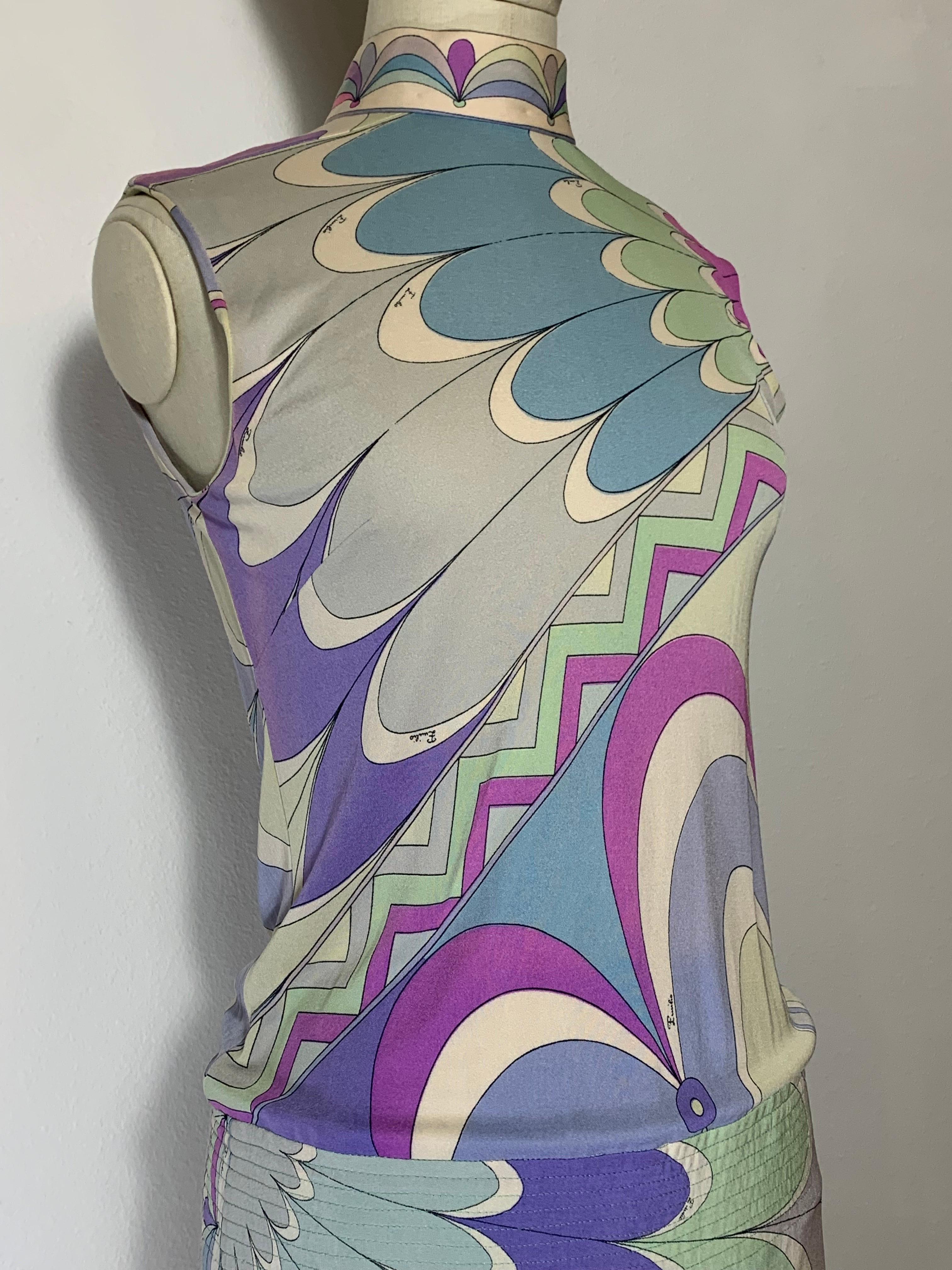 1960s Emilio Pucci Silk Jersey Pastel Print Maxi Dress w Fitted Hip & Blouson  For Sale 5
