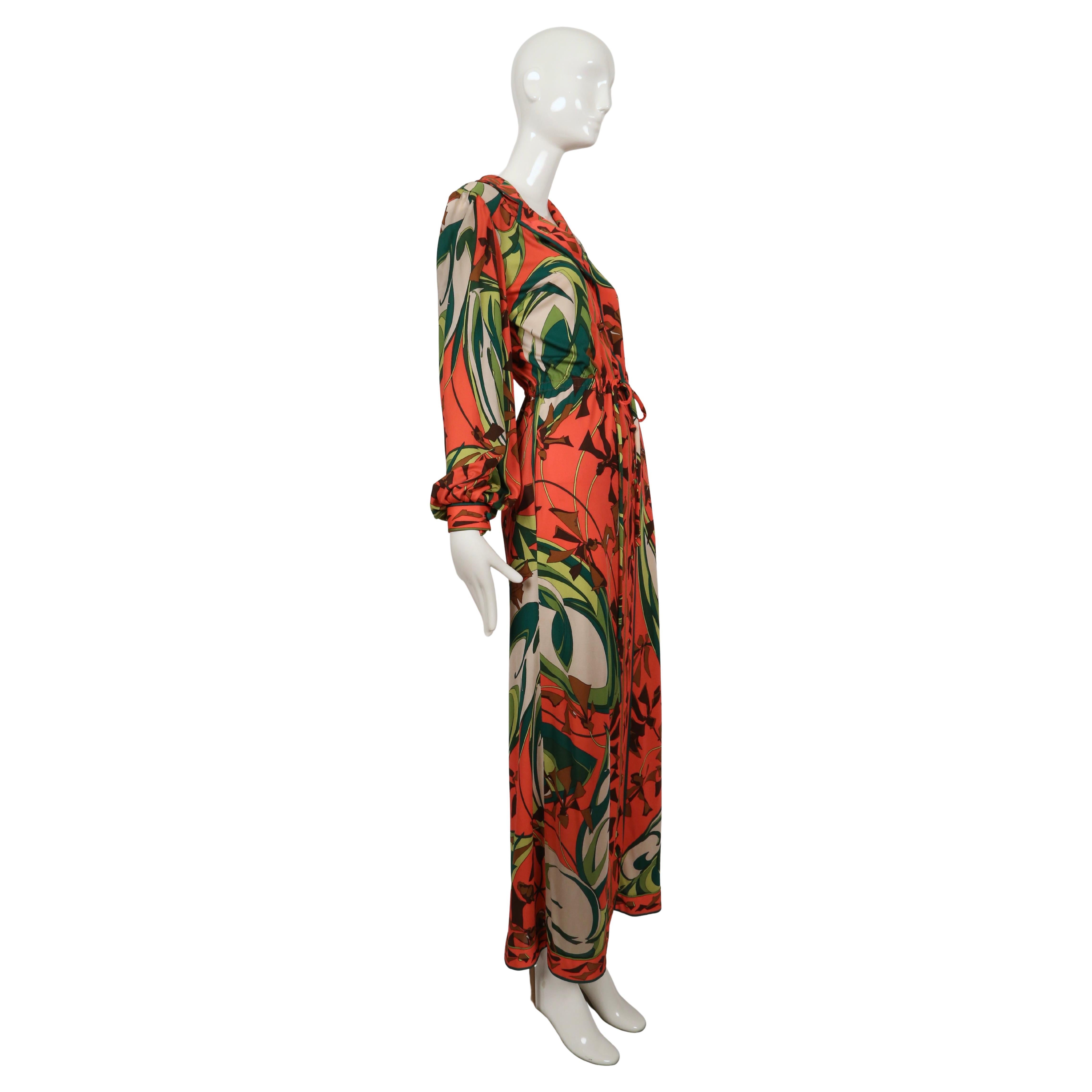 Brown 1960's EMILIO PUCCI silk printed jersey dress with billowing sleeves For Sale