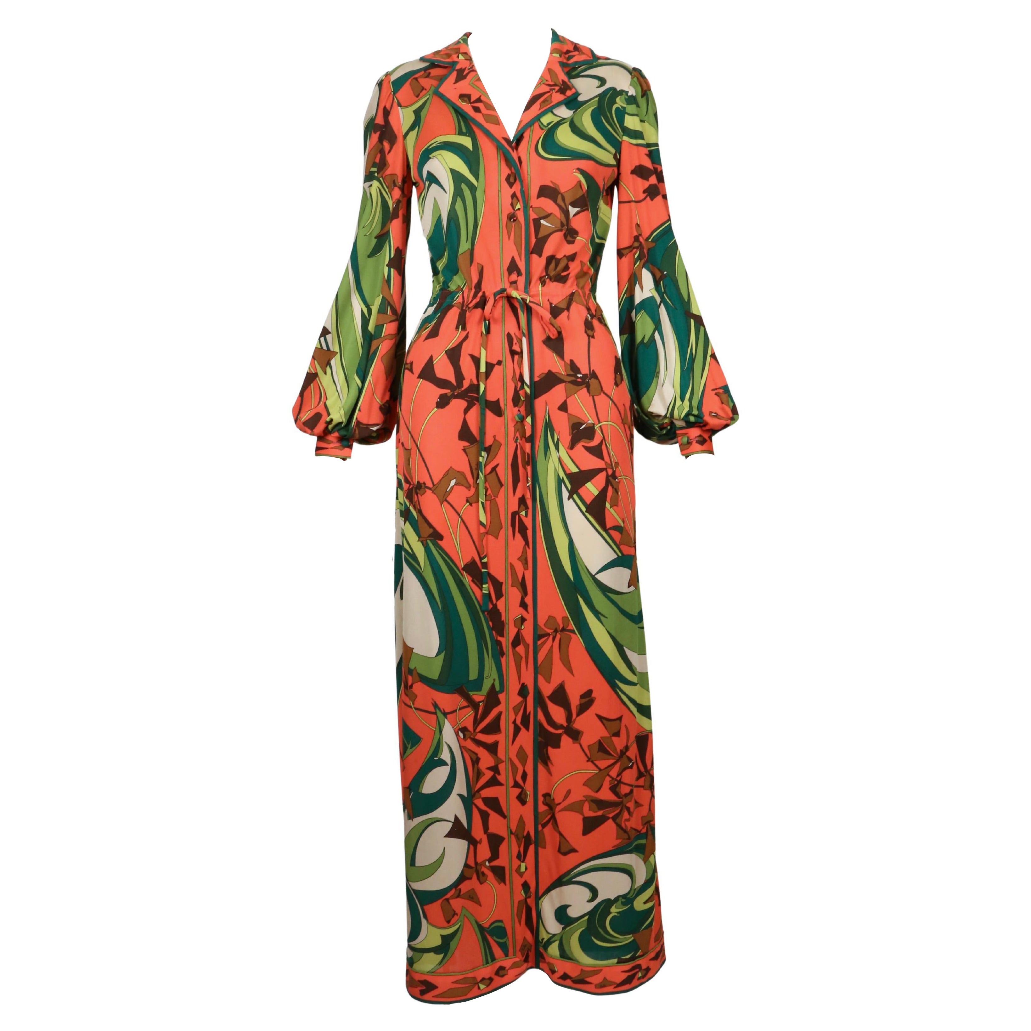 1960er EMILIO PUCCI Seidenkleid mit Billowing-Ärmeln aus Jersey mit Seidendruck