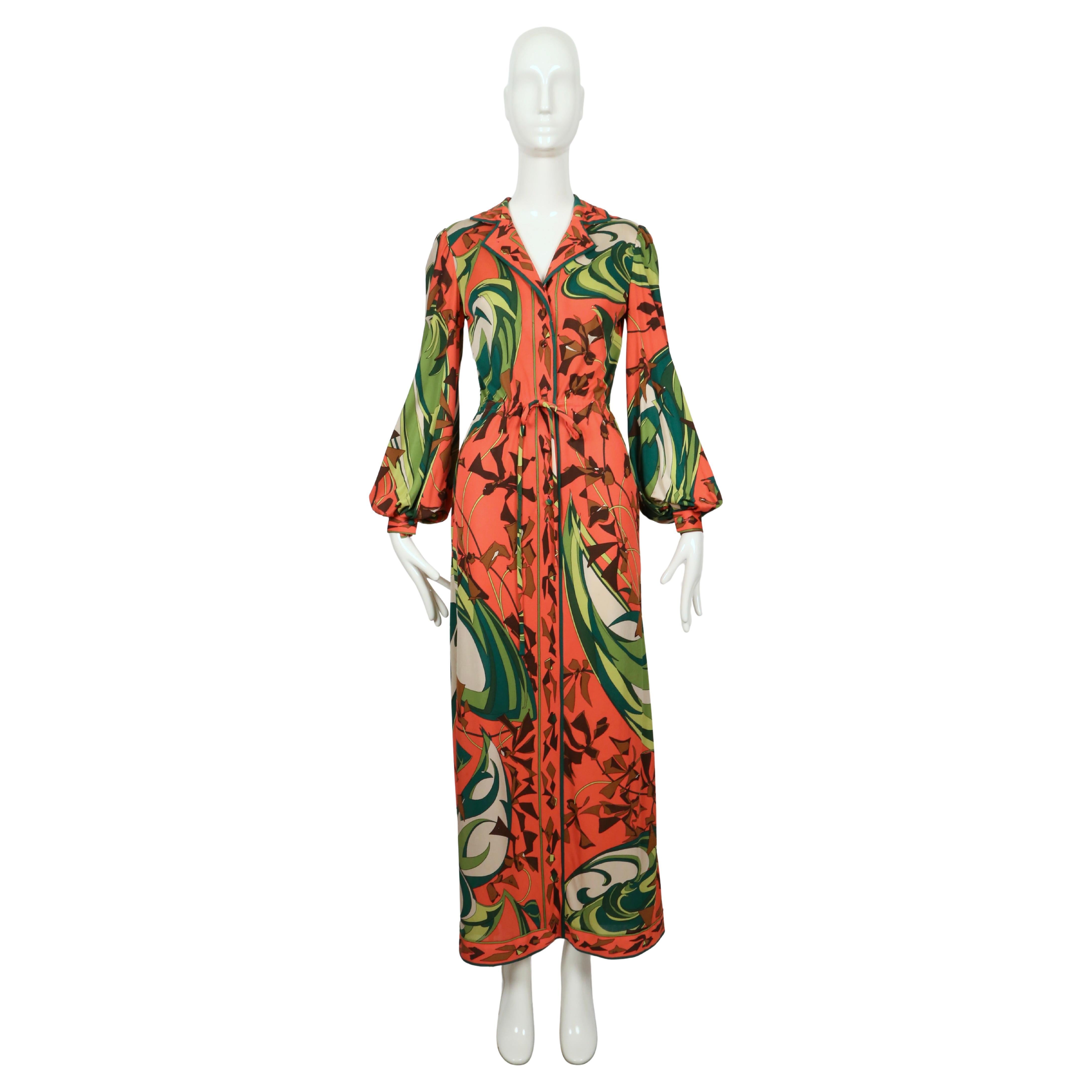 1960's EMILIO PUCCI silk printed jersey dress with billowing sleeves For Sale