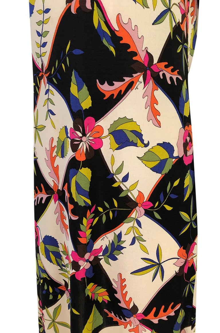 1960s Emilio Pucci Unusual Bright Floral and Black Print Silk Jersey ...