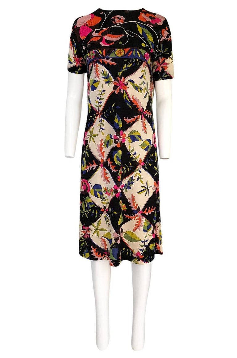 1960s Emilio Pucci Unusual Bright Floral and Black Print Silk Jersey ...