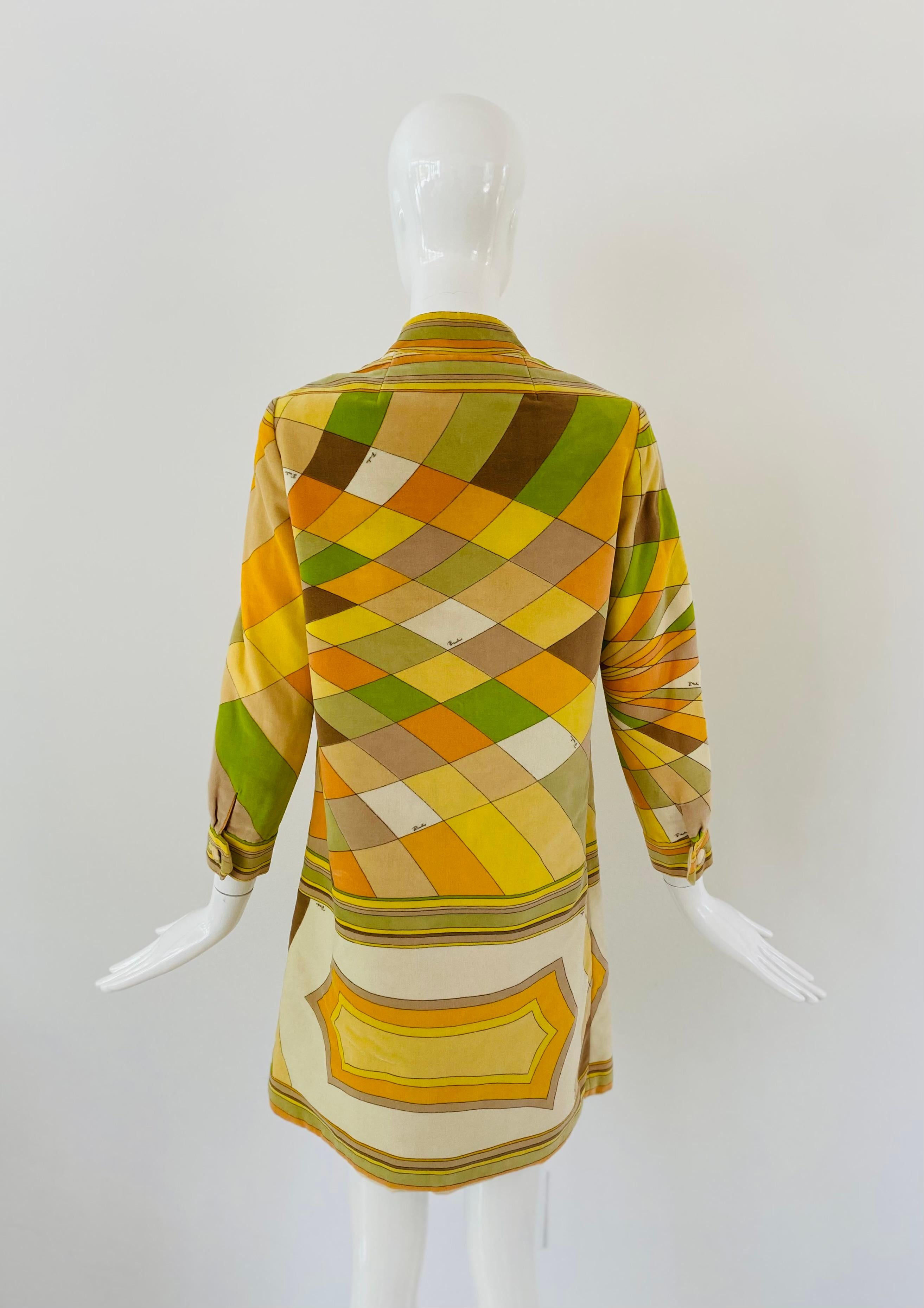 Brown 1960s Emilio Pucci Velvet Yellow Orange Car Coat