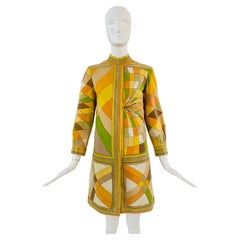 1960s Emilio Pucci Terciopelo Amarillo Naranja Abrigo Coche