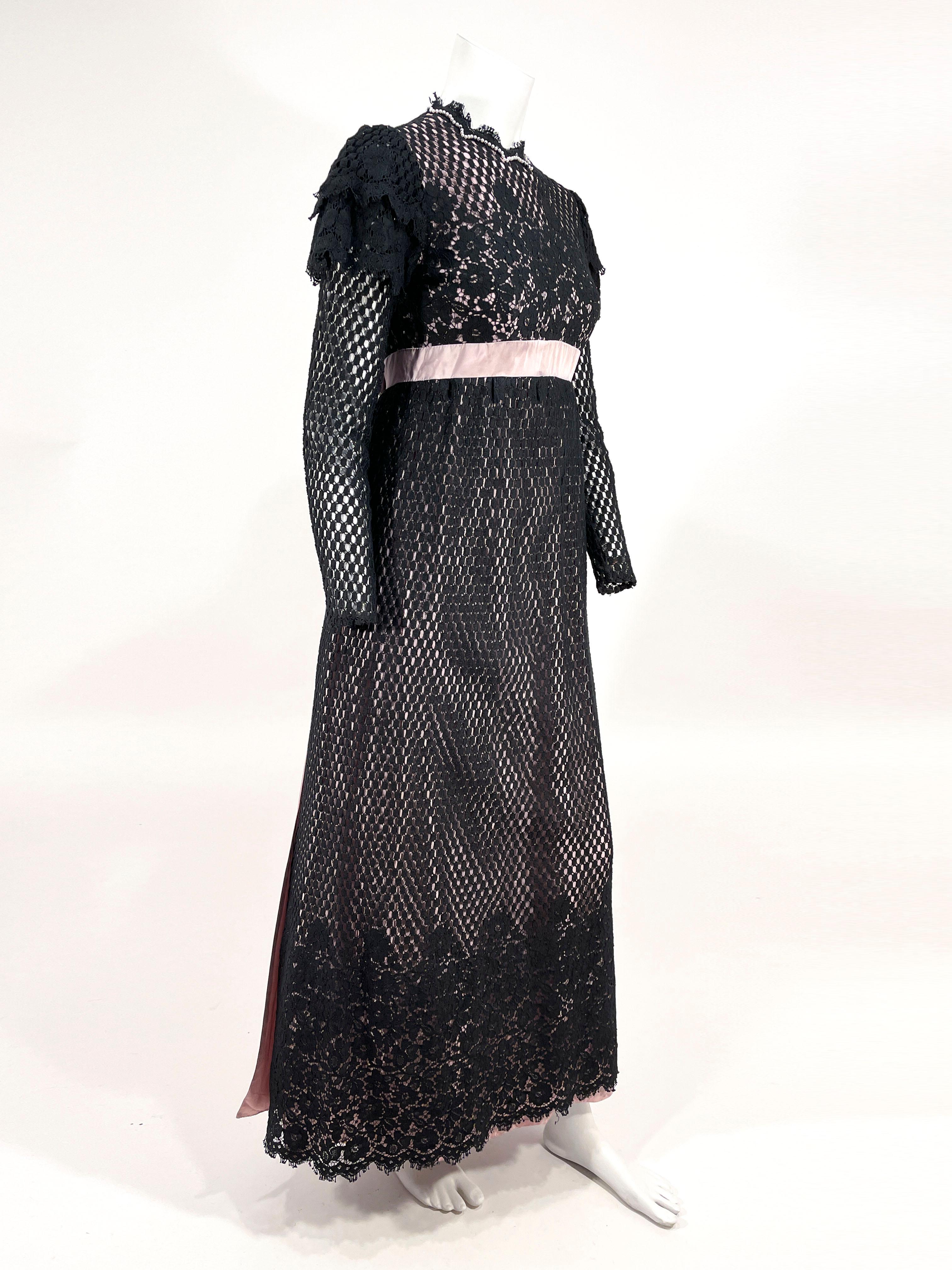 Women's 1960s Emma Domb Black and Lavender Lace Dress For Sale