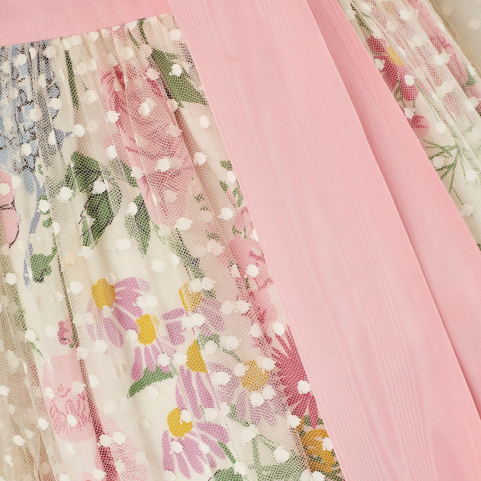 1960 Emma Domb - Robe à fleurs et filet avec ceinture moirée Excellent état - En vente à London, GB