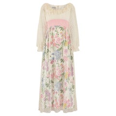 Vestido de flores y red Emma Domb de los años 60 con cintura de muaré