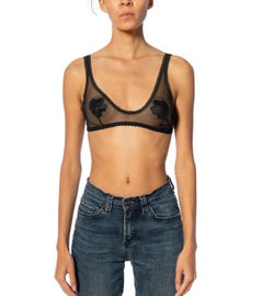1960S EMMANUELLE KHANH Soutien-gorge à tétons en rayonne et nylon noir avec dentelle florale