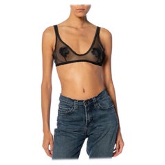 1960S EMMANUELLE KHANH Soutien-gorge à tétons en rayonne et nylon noir avec dentelle florale
