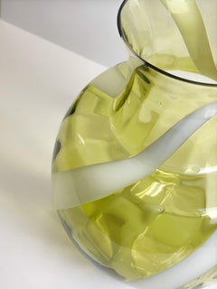1960s Empoli Chartreuse Striped Glass Vase by Cristalleria Artistica Toscana