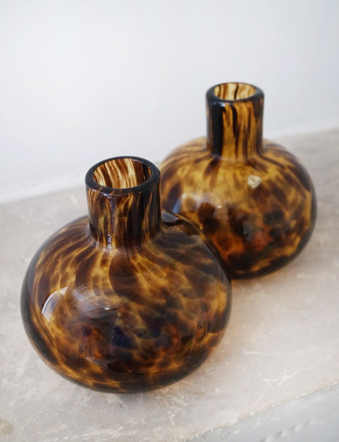 Mid-Century Modern 1960s Empoli Glass Tortoiseshell Round Bottles