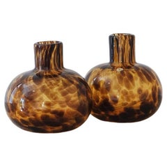 1960s Empoli Glass Tortoiseshell Round Bottles