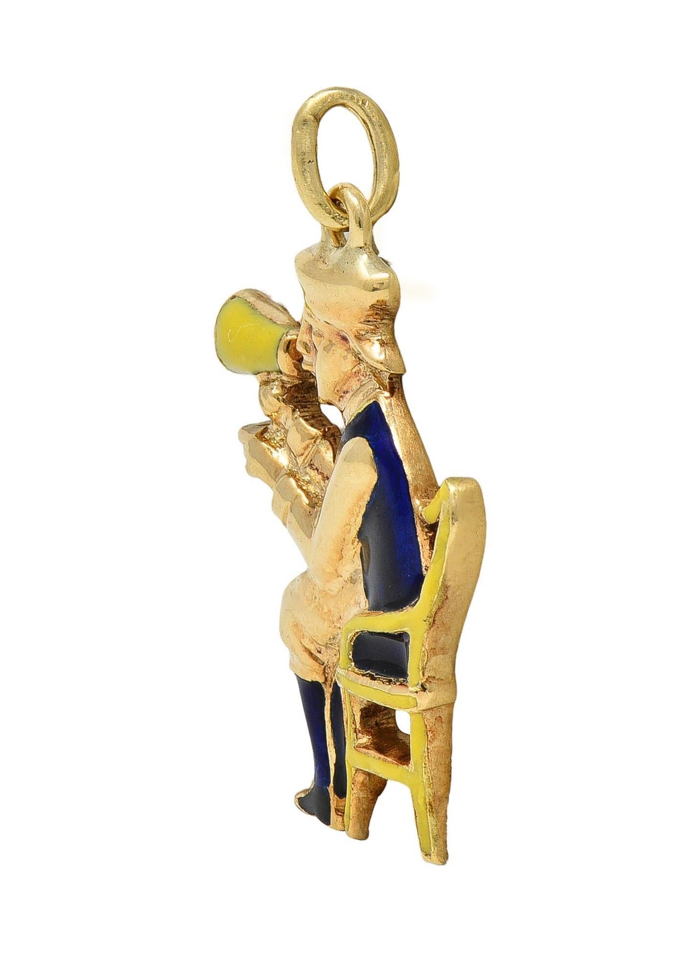 da uomo o donna Charm da regista vintage in oro giallo 14 carati degli anni '60 con smalto in vendita