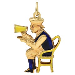 1960's Enamel 14 Karat Yellow Gold Vintage Director Man Charm