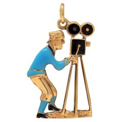 1960's Enamel 14 Karat Yellow Gold Vintage Film-Camera Man Charm