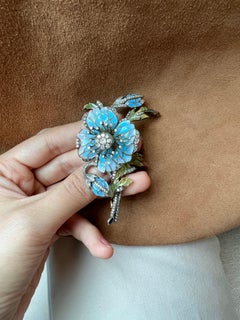 1960s Enamel and Diamond Flower Brooch