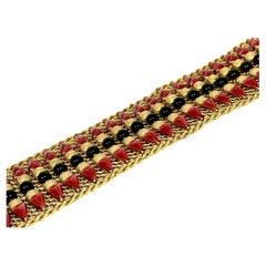 Retro 1960's Enamel Red and Black Mesh Bracelet in 18K Yellow Gold