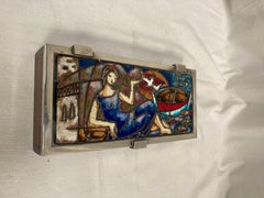 1960er Jahre emailliertes Silber und Holzkästchen