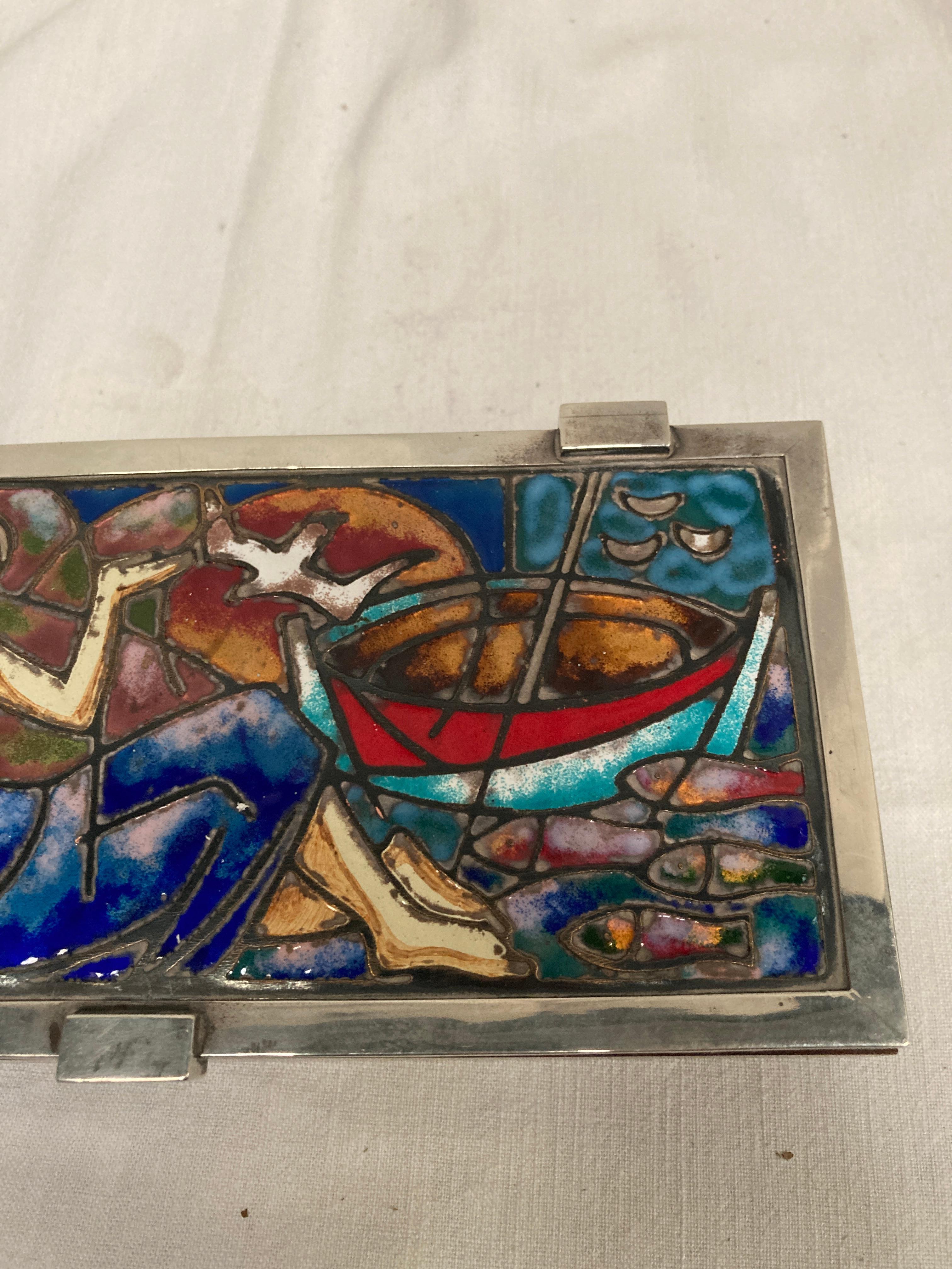 Scatola in argento smaltato e legno degli anni '60 In condizioni buone in vendita a New York, NY