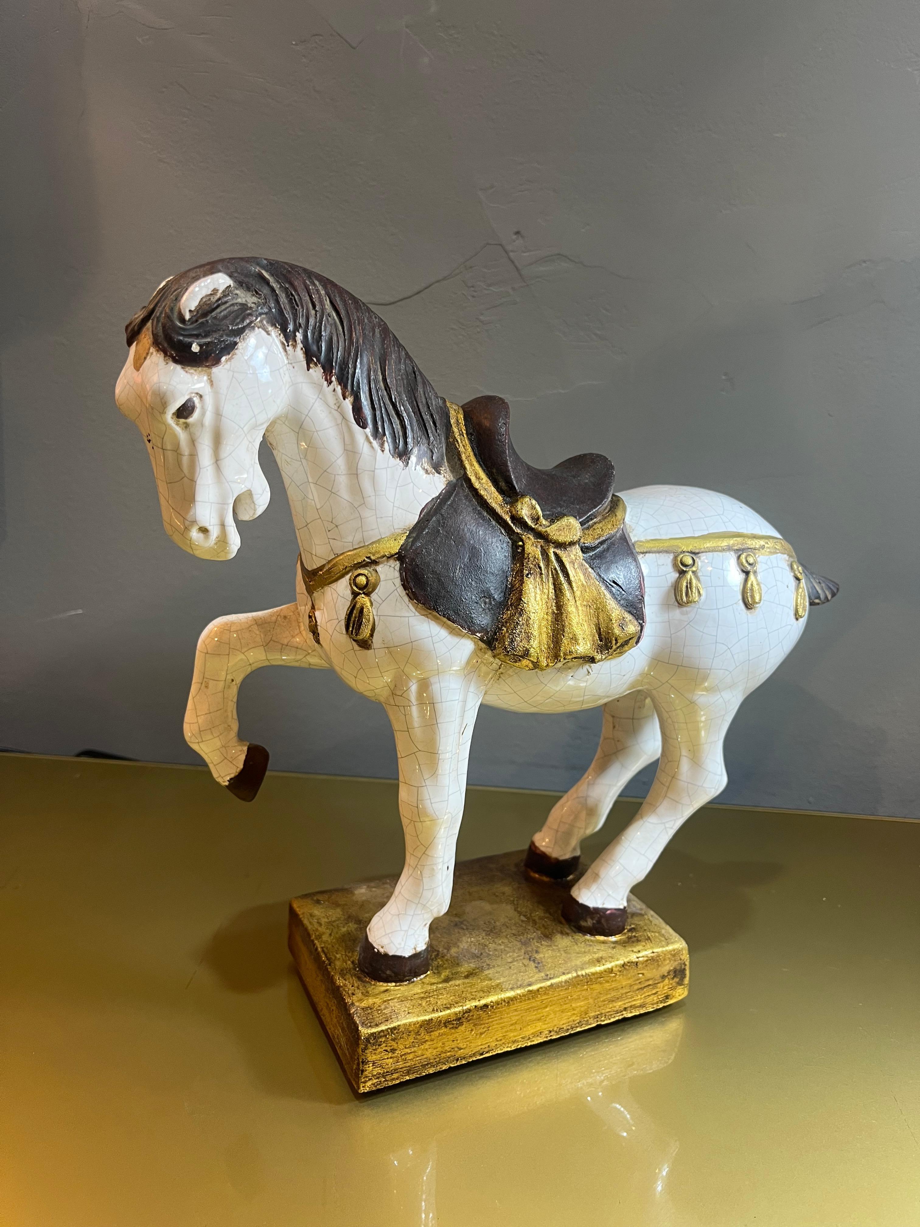 Italian 1960s enamelled terracotta prancing horse For Sale