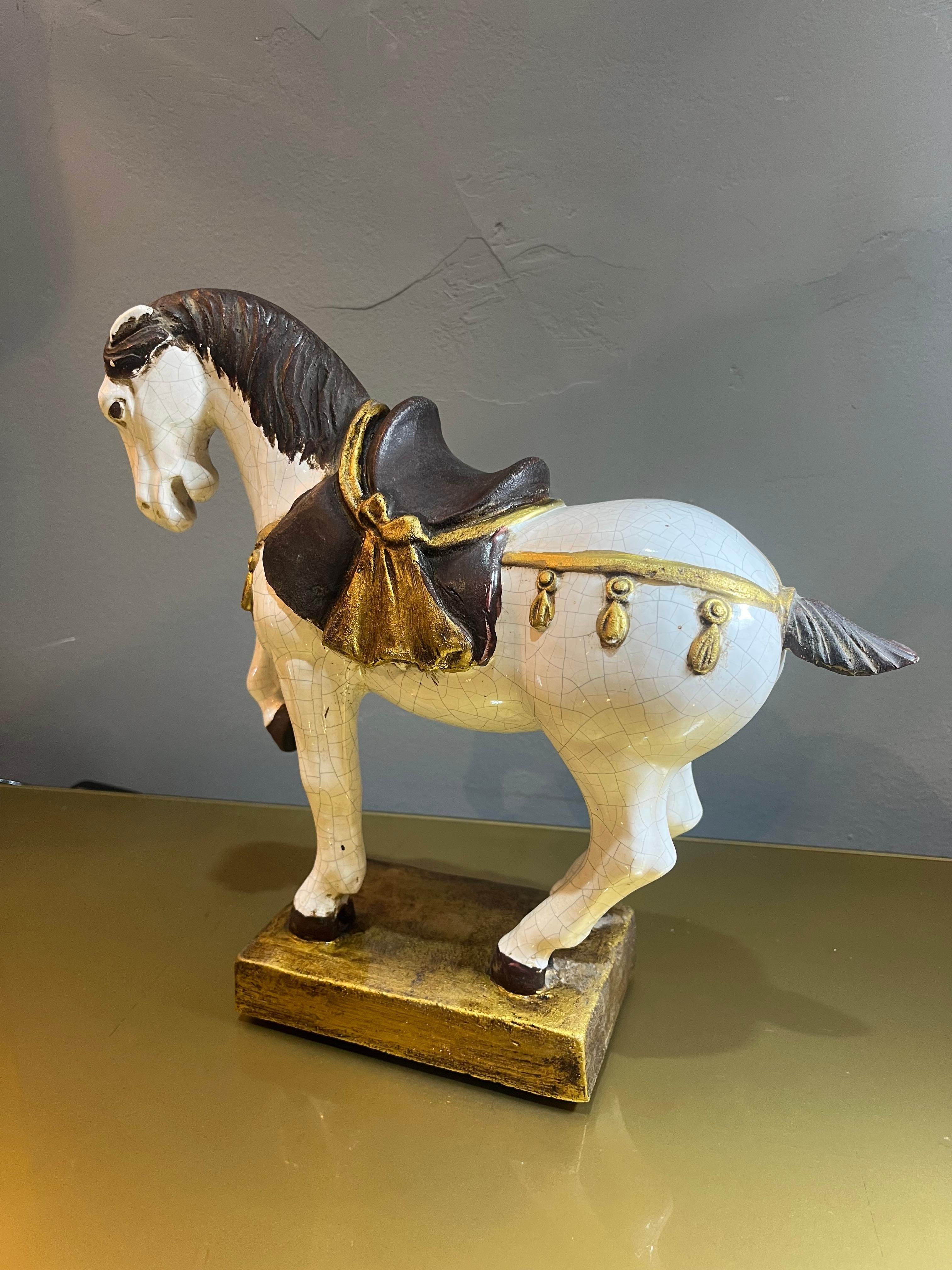 1960s enamelled terracotta prancing horse In Good Condition For Sale In Catania, IT