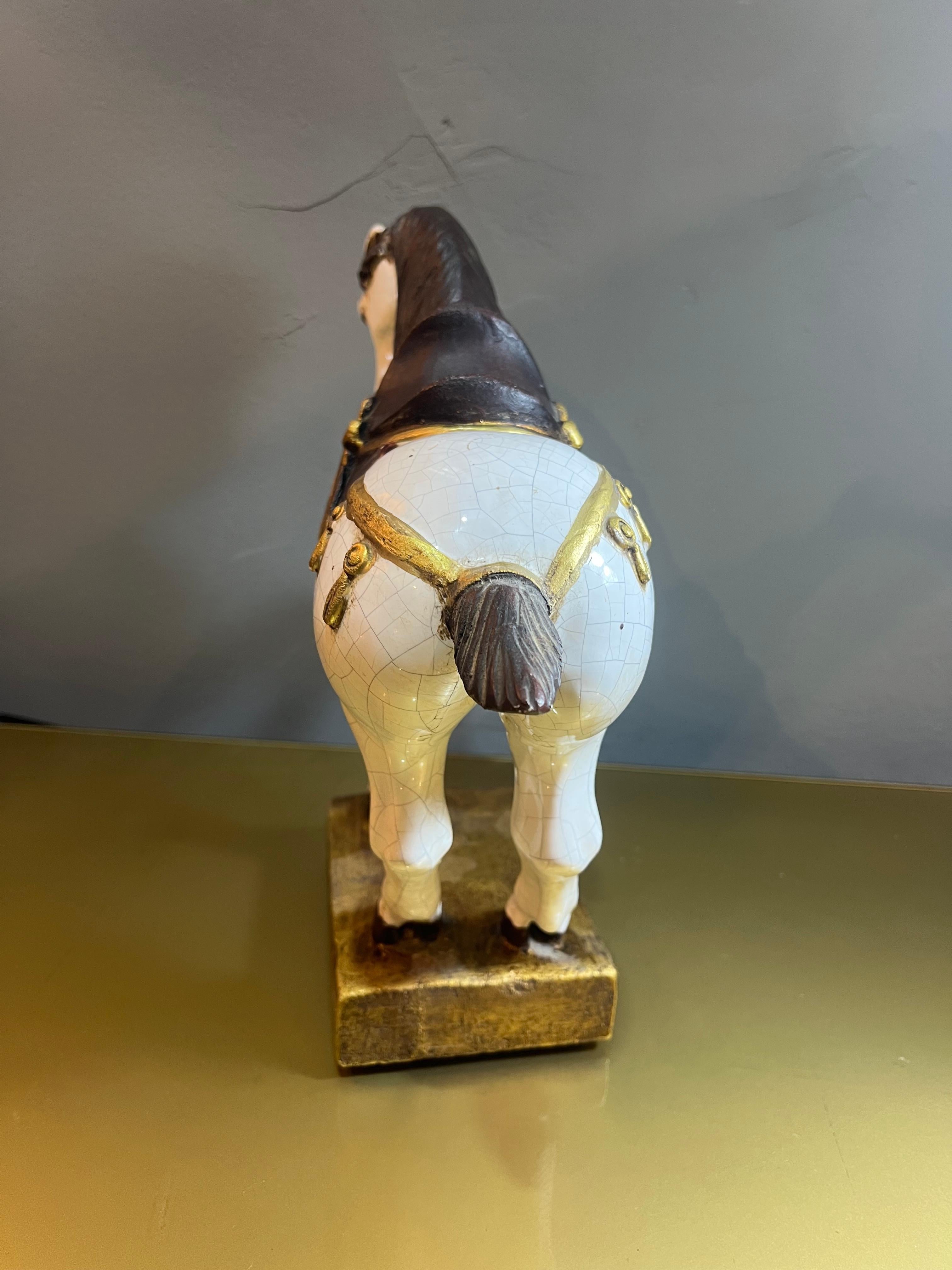 Pottery 1960s enamelled terracotta prancing horse For Sale