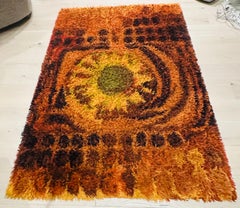 1960s English Abstract Sun Shag Pile Rya Rug for Quayle Carpets by Robert Dodd