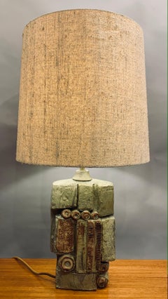 1960s English Bernard Rooke Abstract Sculptural Pottery Ceramic Table Lamp
